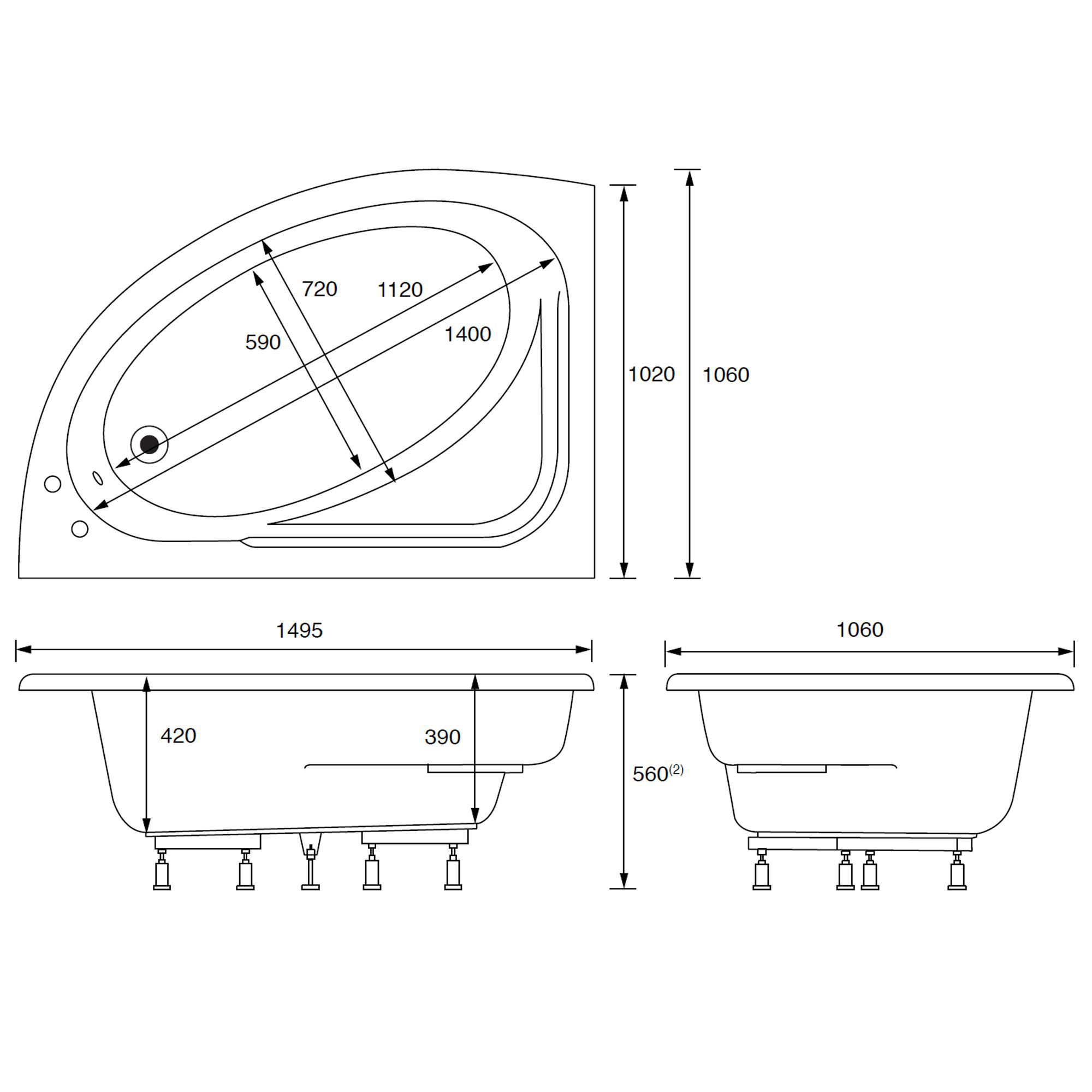 Cooke & Lewis Strand White Curved Left-handed Corner Bath & panel set (L)1495mm