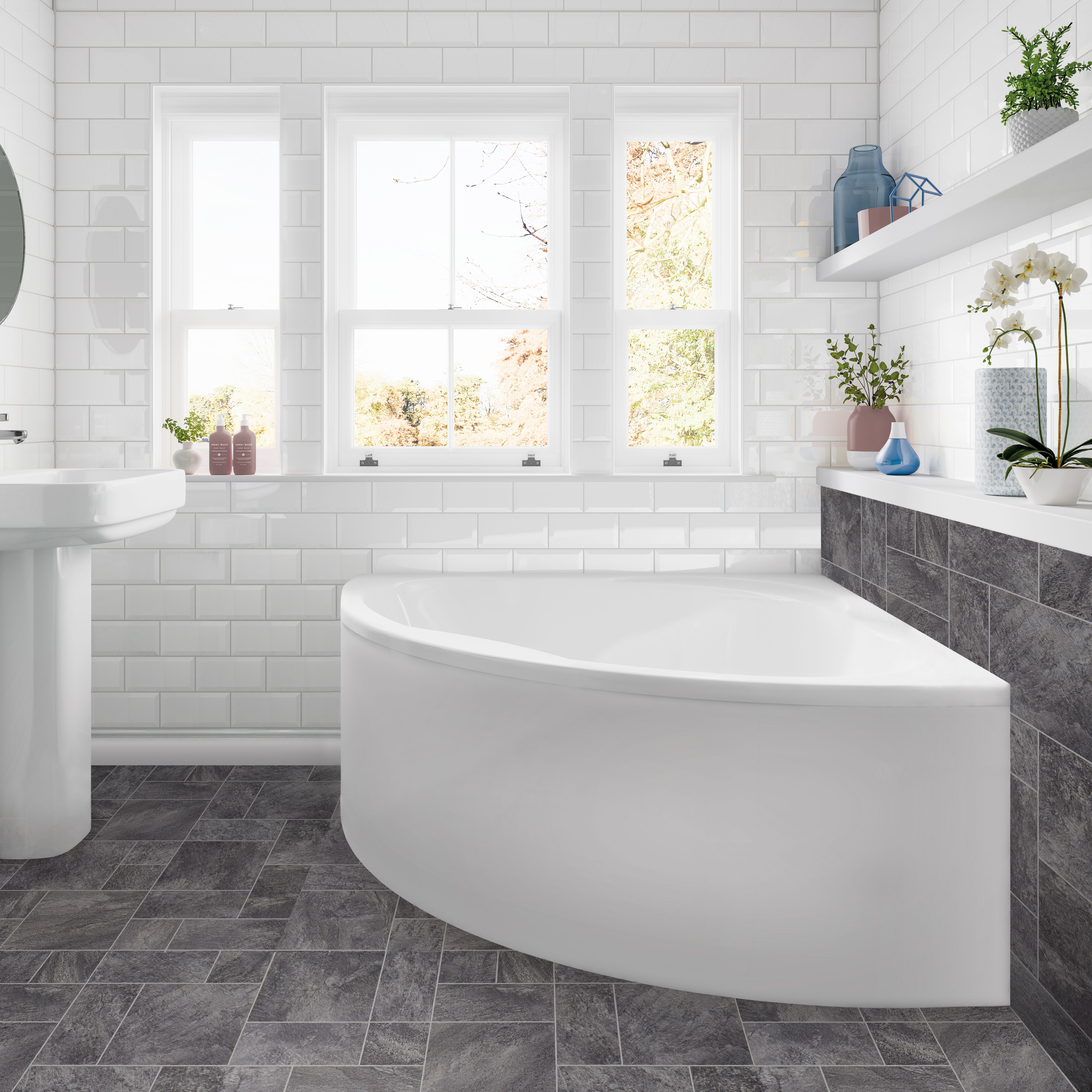 Cooke & Lewis Strand White Oval Corner Bath with 2 Tap holes (L)135cm (W)189cm
