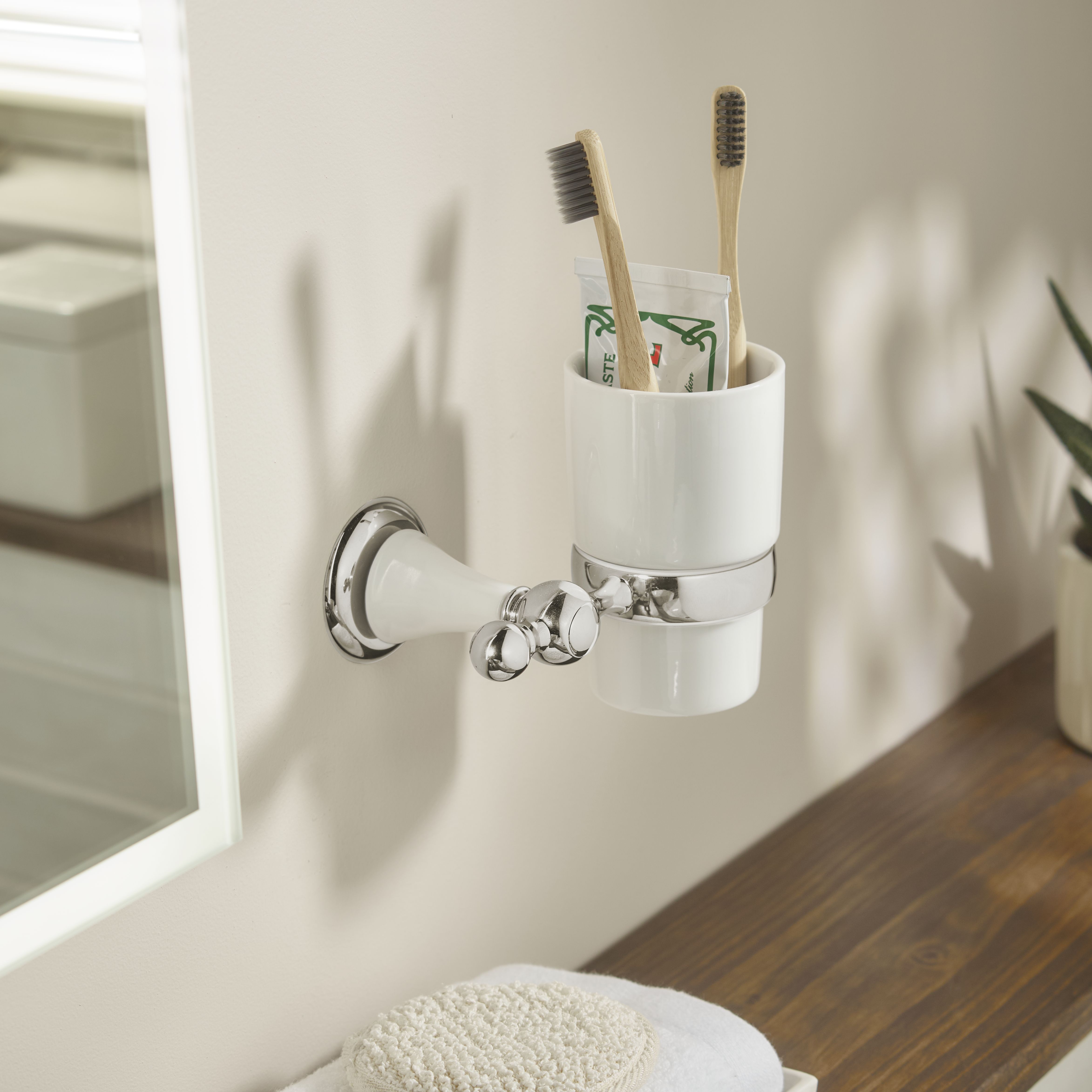 Cooke & Lewis Timeless Silver Chrome effect Wall-mounted Toothbrush holder