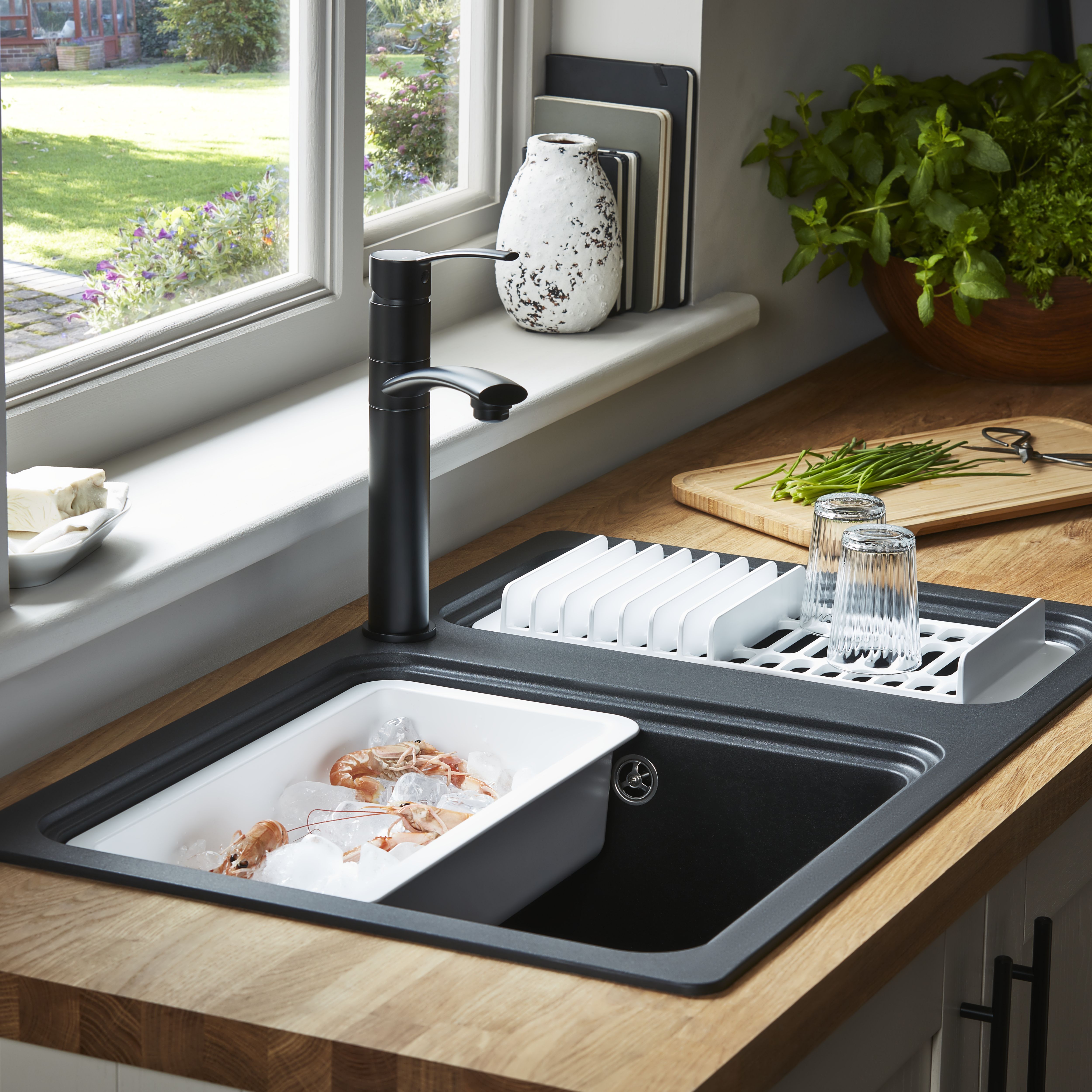 Cooke & Lewis Tolmer Black Kitchen Top lever Tap