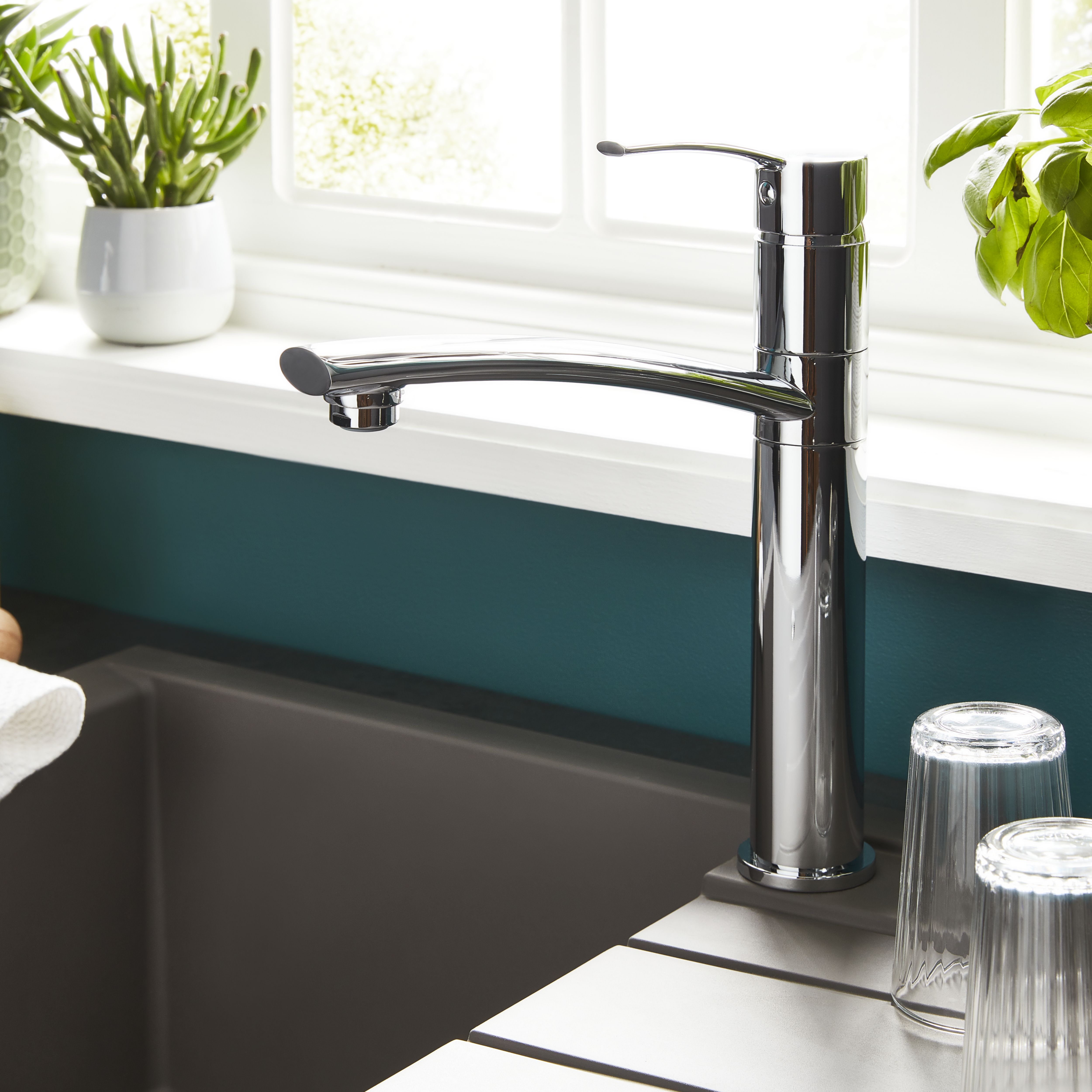 Cooke & Lewis Tolmer Chrome effect Kitchen Top lever Tap