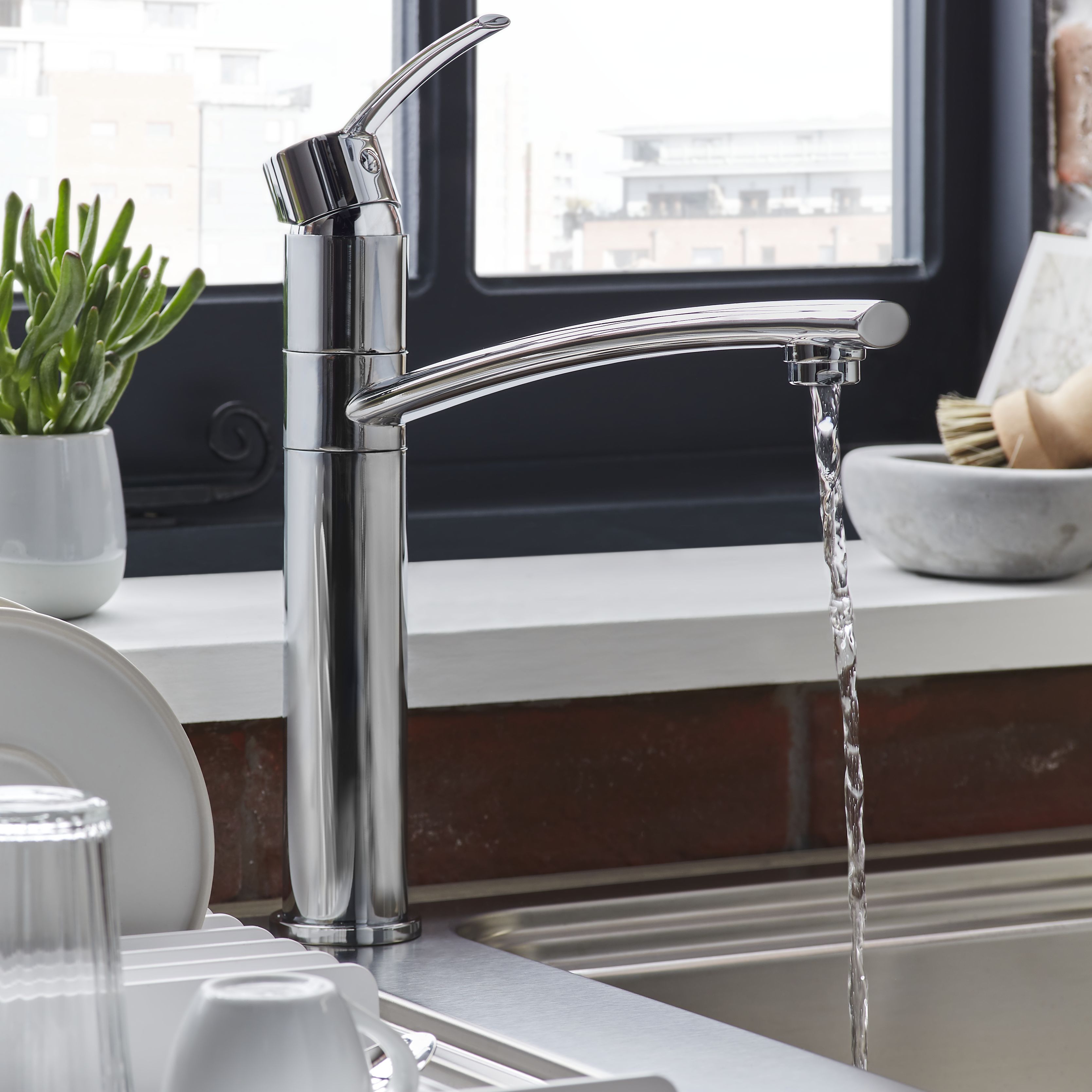 Cooke & Lewis Tolmer Chrome effect Kitchen Top lever Tap