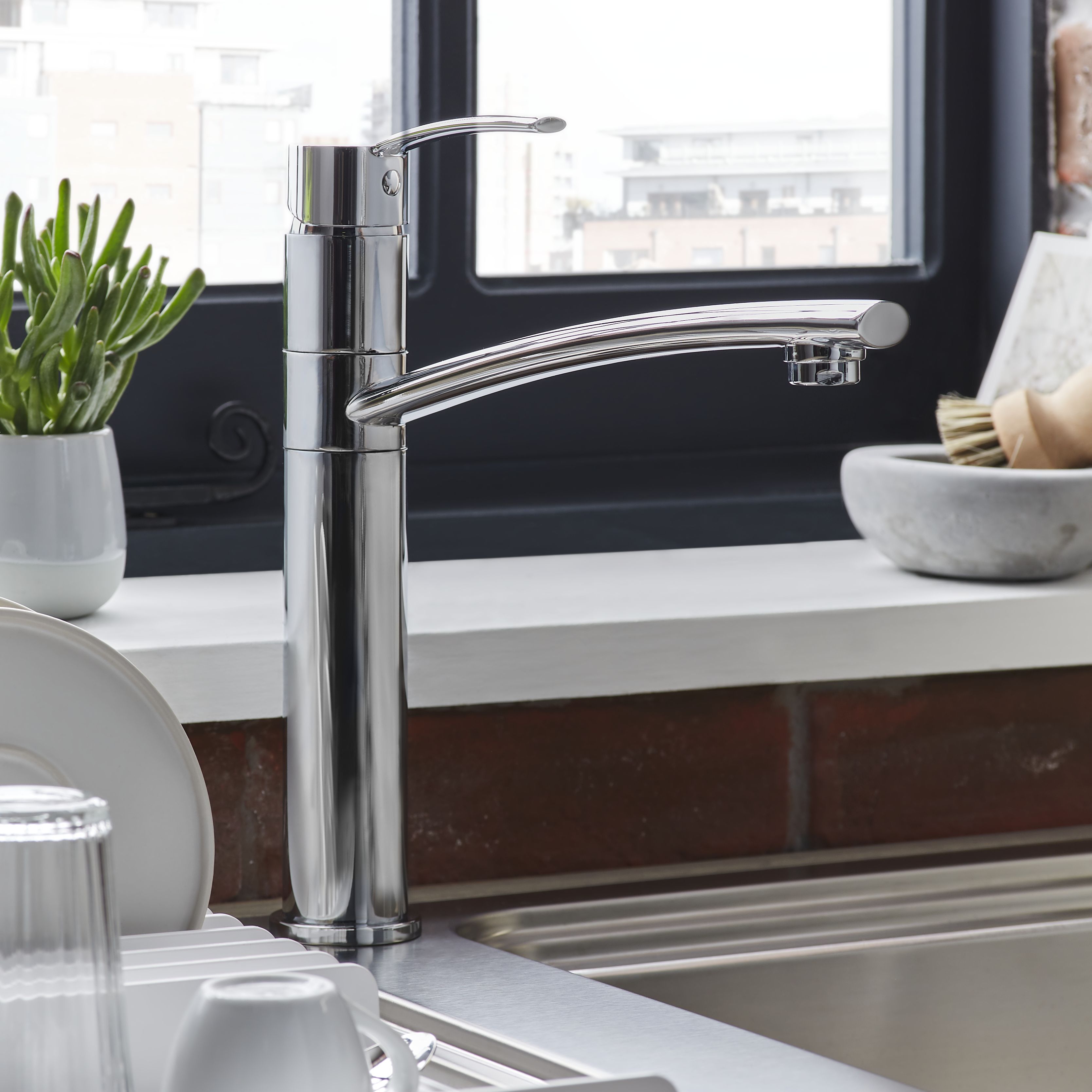 Cooke & Lewis Tolmer Chrome effect Kitchen Top lever Tap