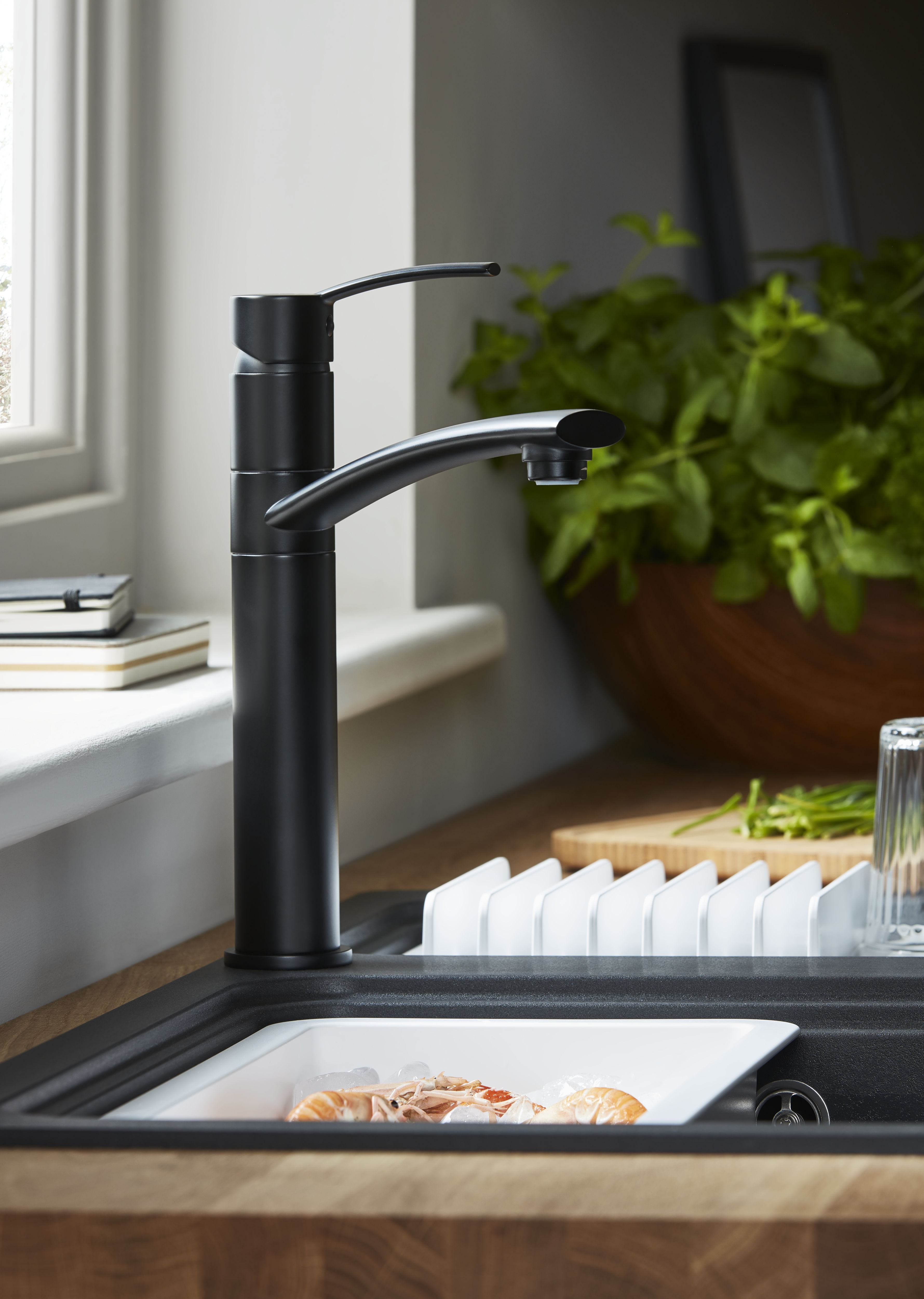 Cooke & Lewis Tolmer Matt Black Kitchen Top lever Tap