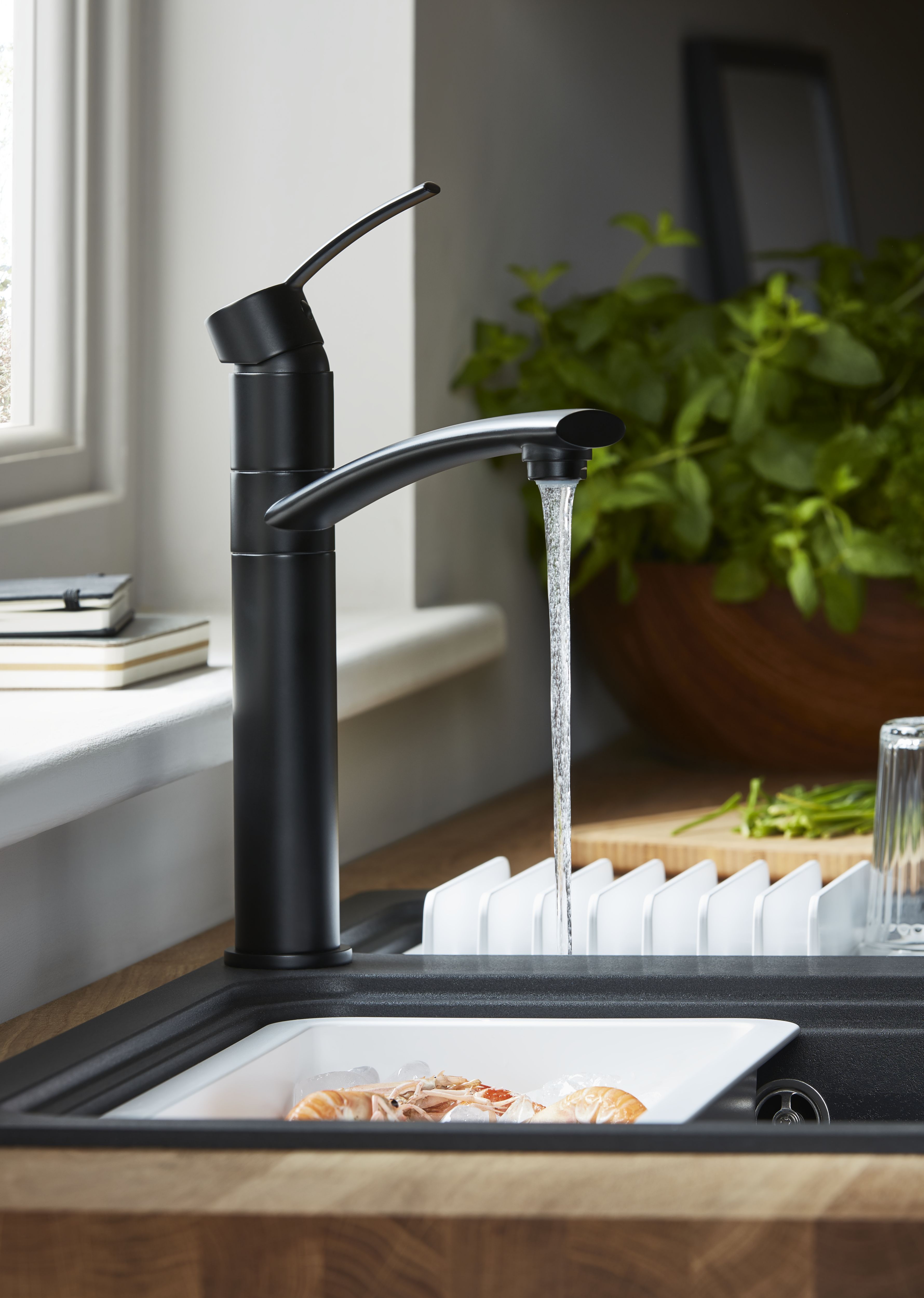 Cooke & Lewis Tolmer Matt Black Kitchen Top lever Tap