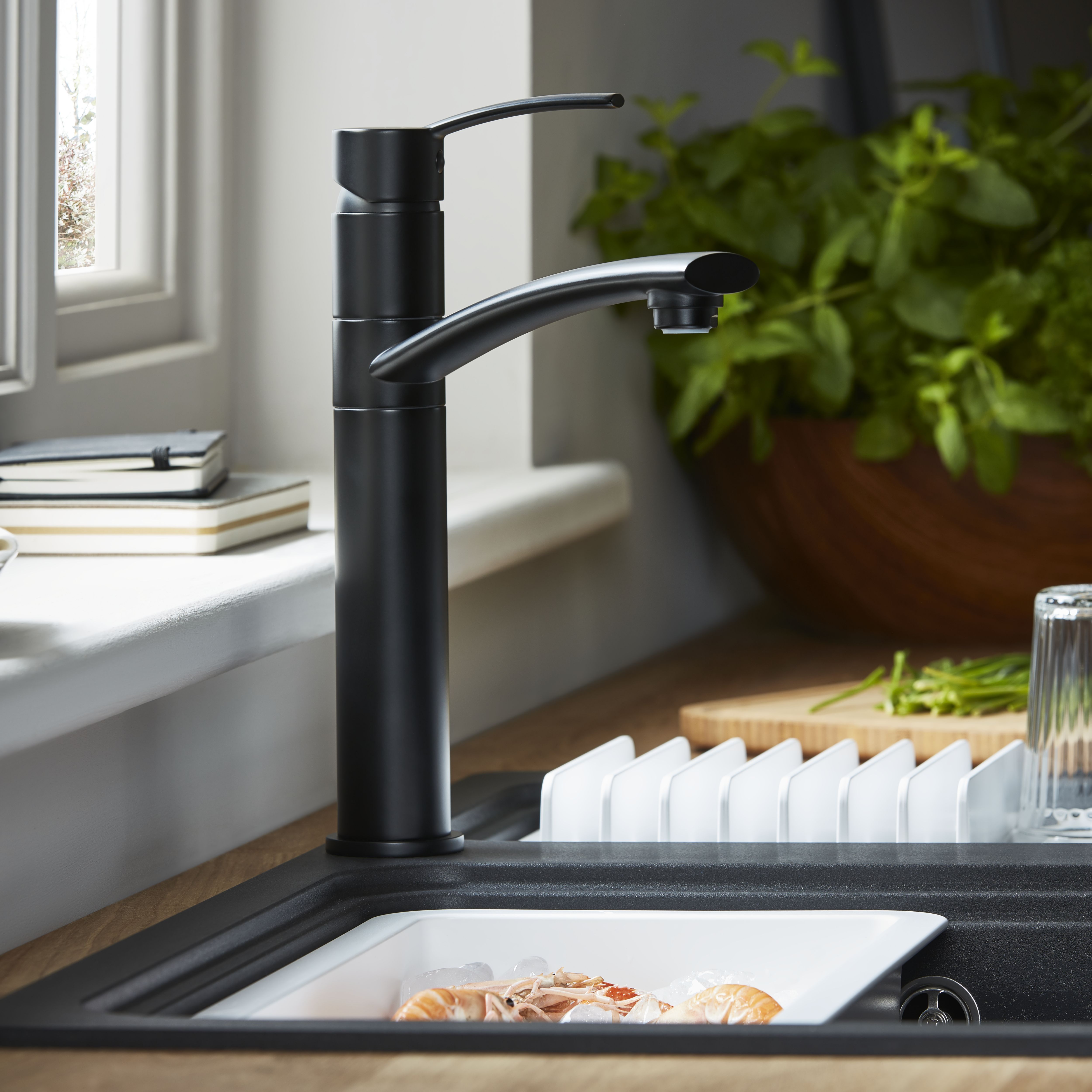 Cooke & Lewis Tolmer Matt Black Kitchen Top lever Tap
