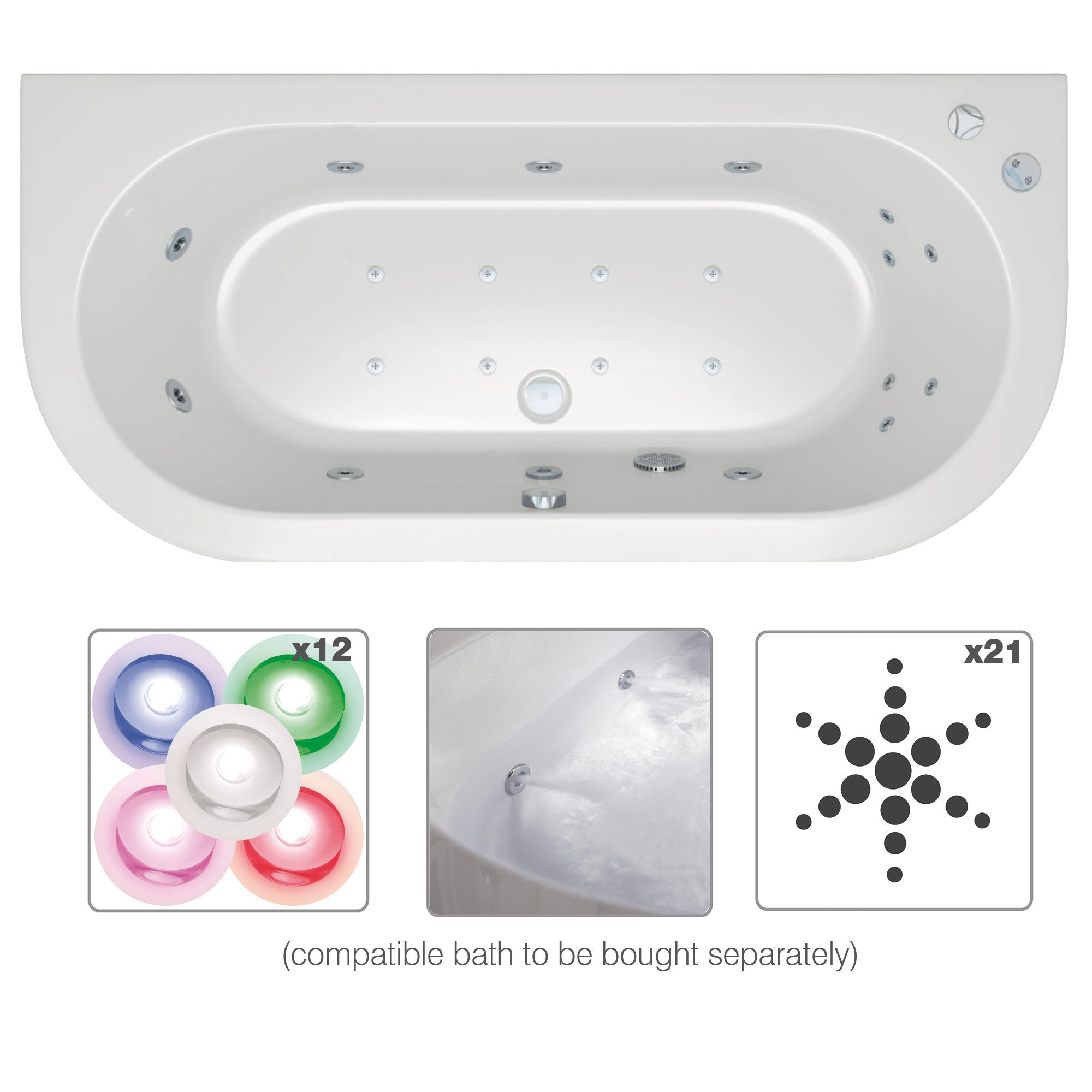 Cooke & Lewis Ultimate Chroma therapy White 21 Jet Wellness spa system