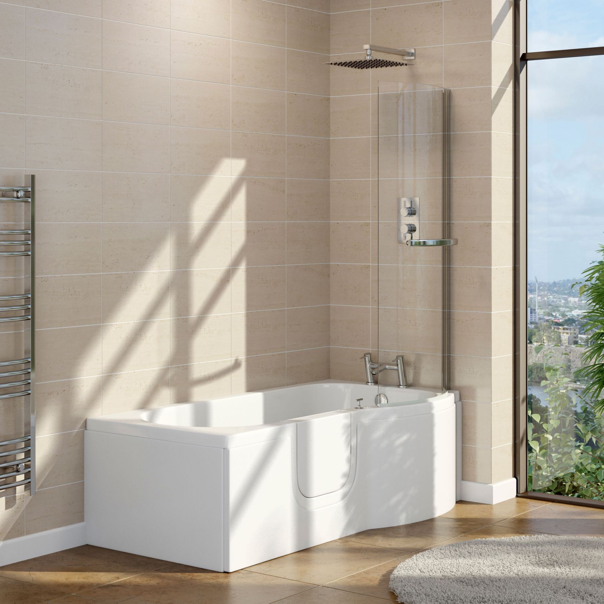 Cooke & Lewis White Easy-access Acrylic P-shaped Left-handed Shower Bath (L)1675mm (W)850mm