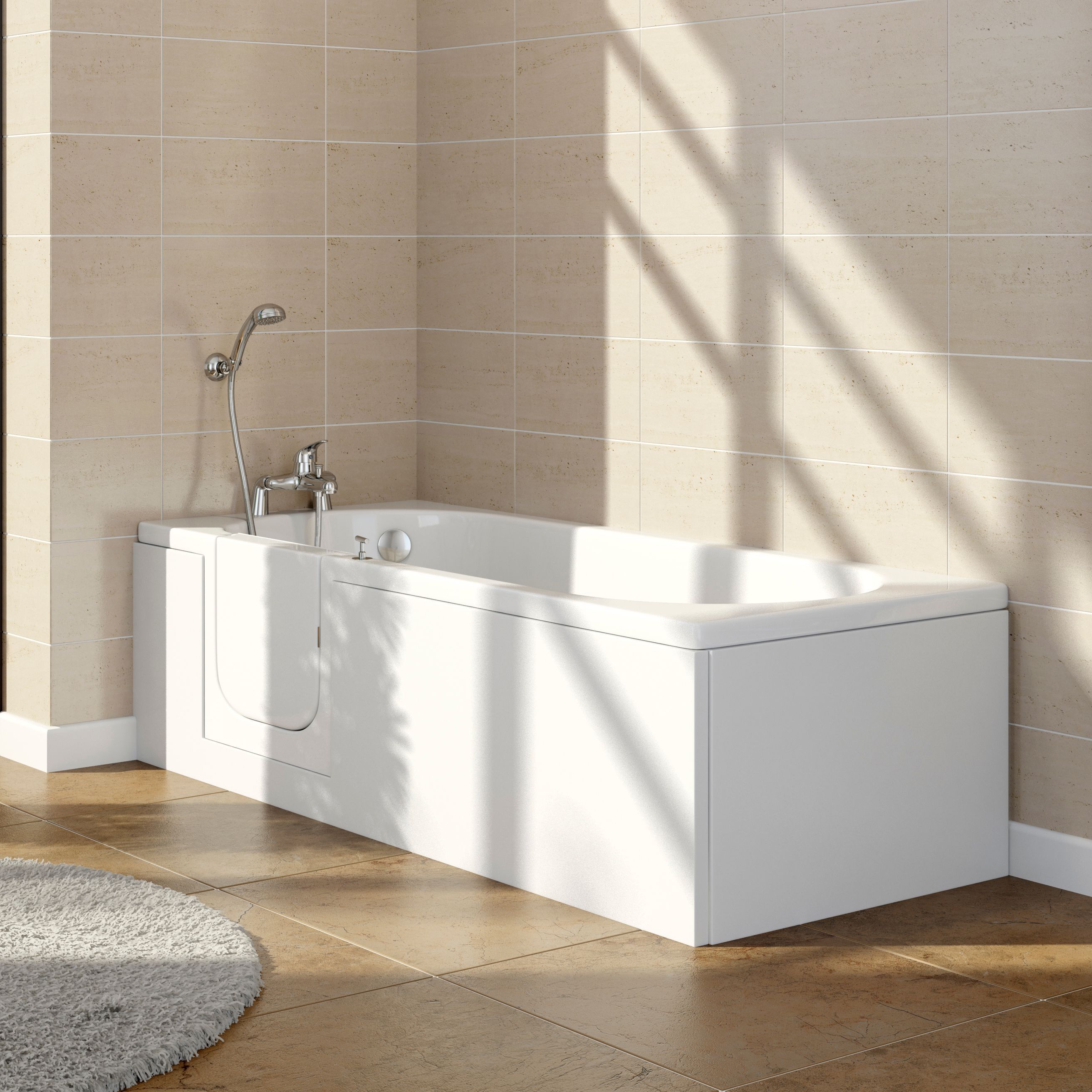 Cooke & Lewis White Rectangular Left-handed Easy-access Bath with 0 Tap holes (L)170cm (W)70cm