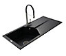 Cooke & Lewis Zeol Volcano black Composite 1 Bowl Sink & drainer RH x 1050mm