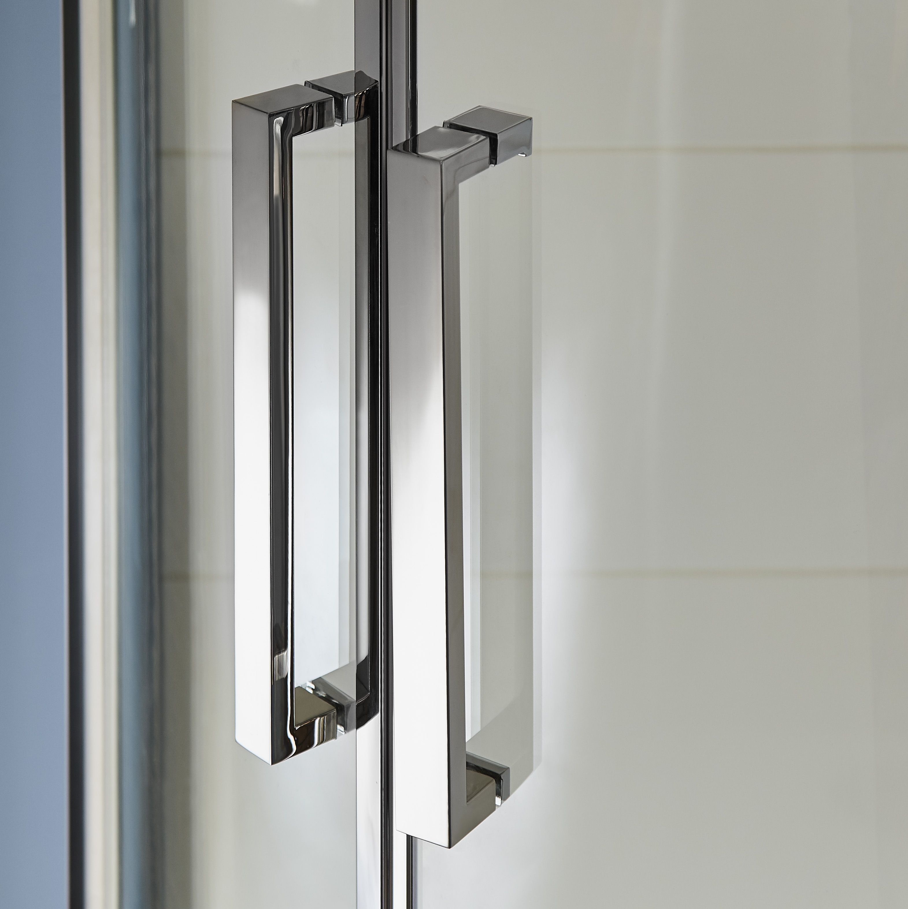 Cooke & Lewis Zilia Clear Silver effect Quadrant Shower enclosure - Corner entry double sliding door (W)90cm