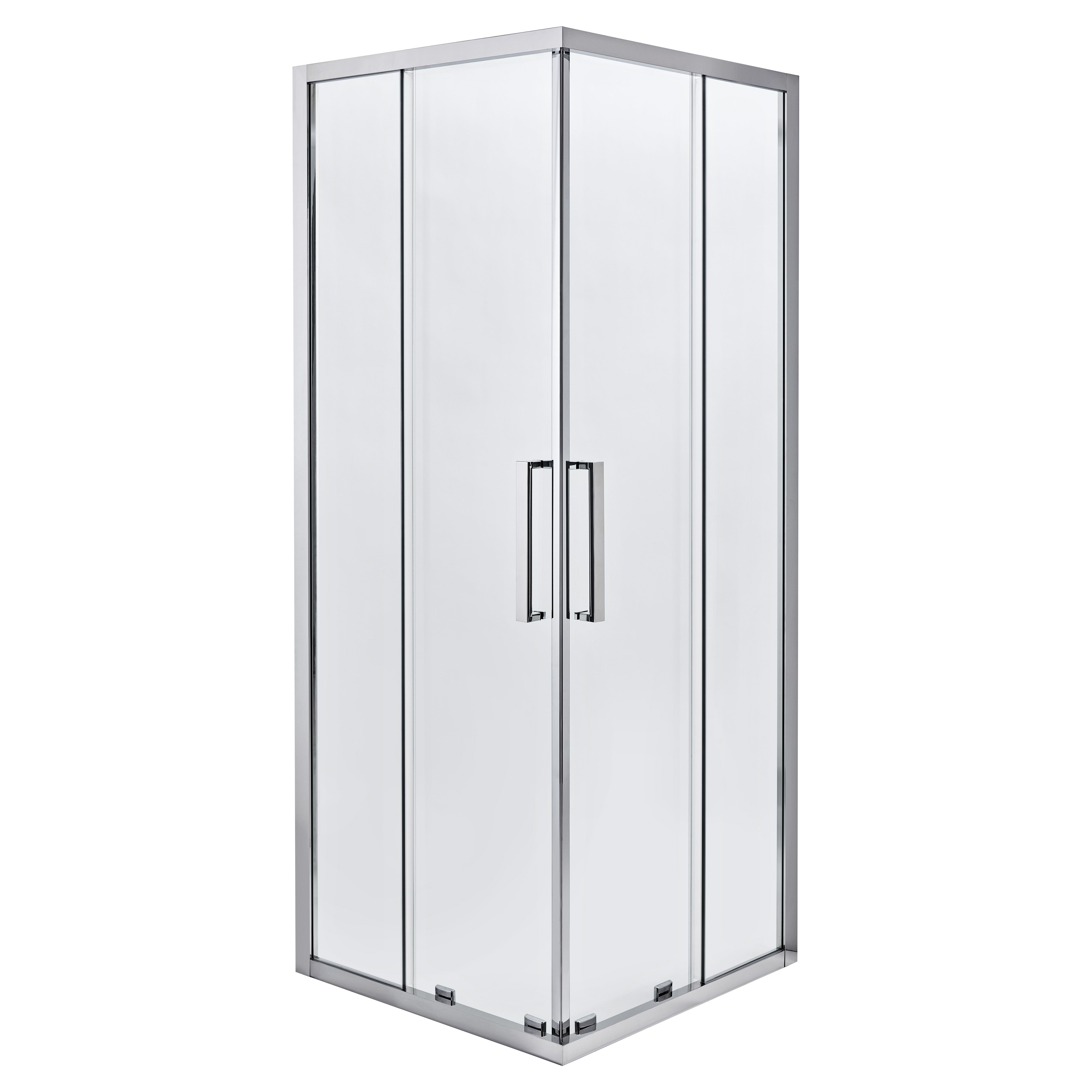 Cooke & Lewis Zilia Clear Silver effect Square Shower enclosure - Corner entry double sliding door (W)76cm