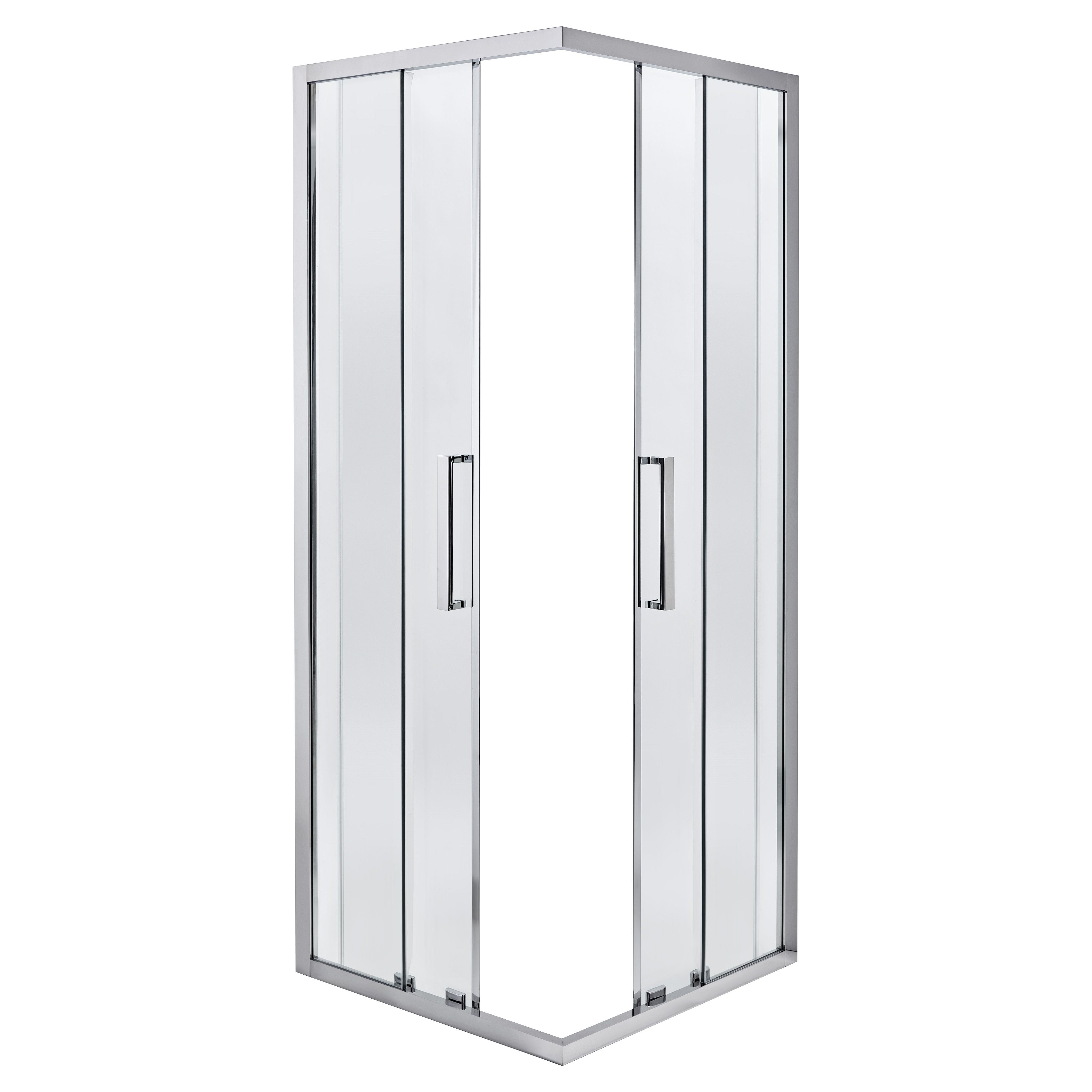 Cooke & Lewis Zilia Clear Silver effect Square Shower enclosure - Corner entry double sliding door (W)76cm