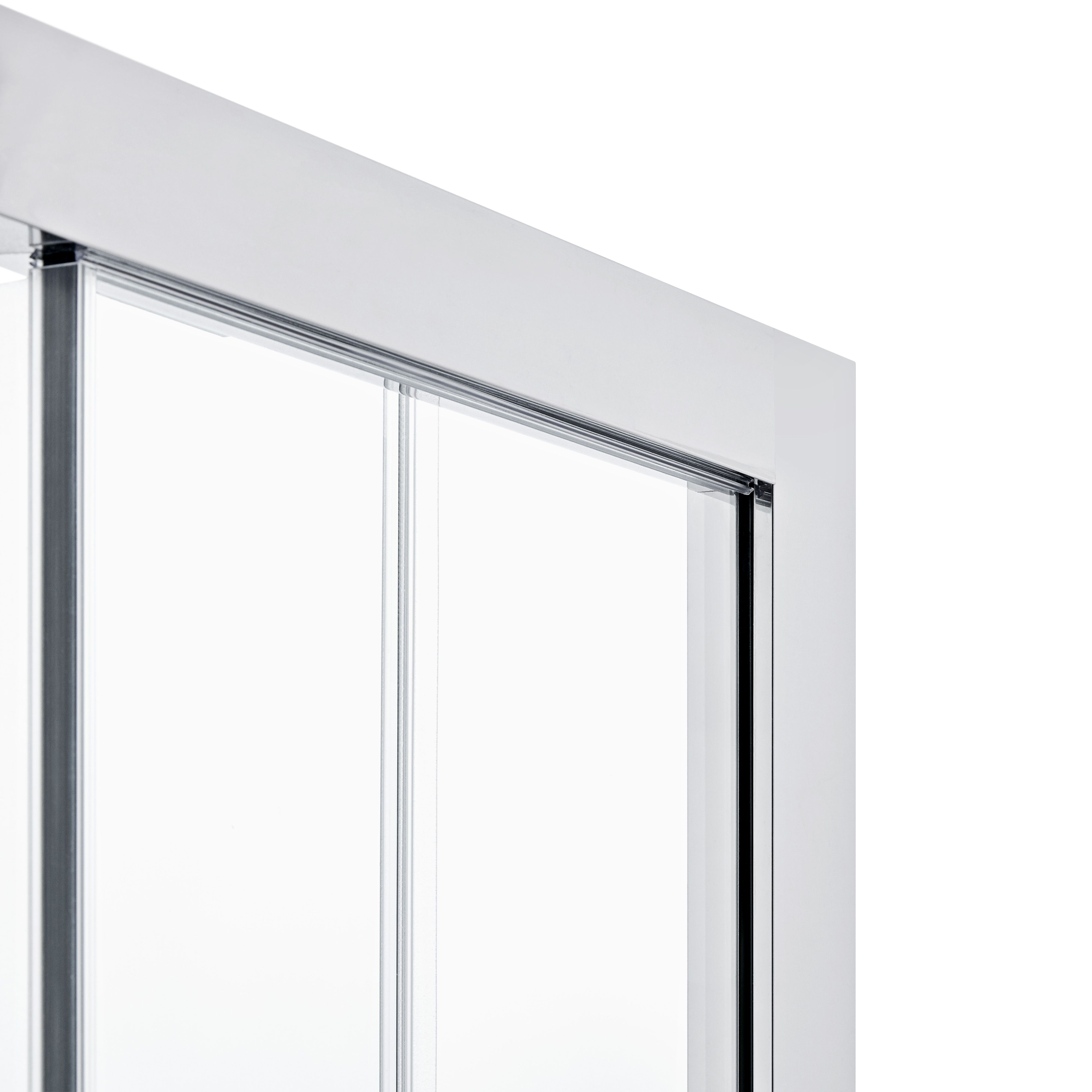 Cooke & Lewis Zilia Clear Silver effect Square Shower enclosure - Corner entry double sliding door (W)76cm