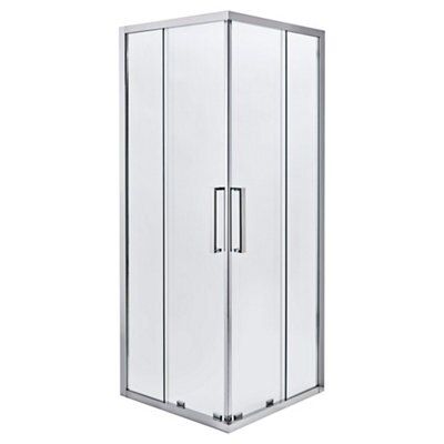 Cooke & Lewis Zilia Clear Silver effect Square Shower enclosure - Sliding door (W)90cm