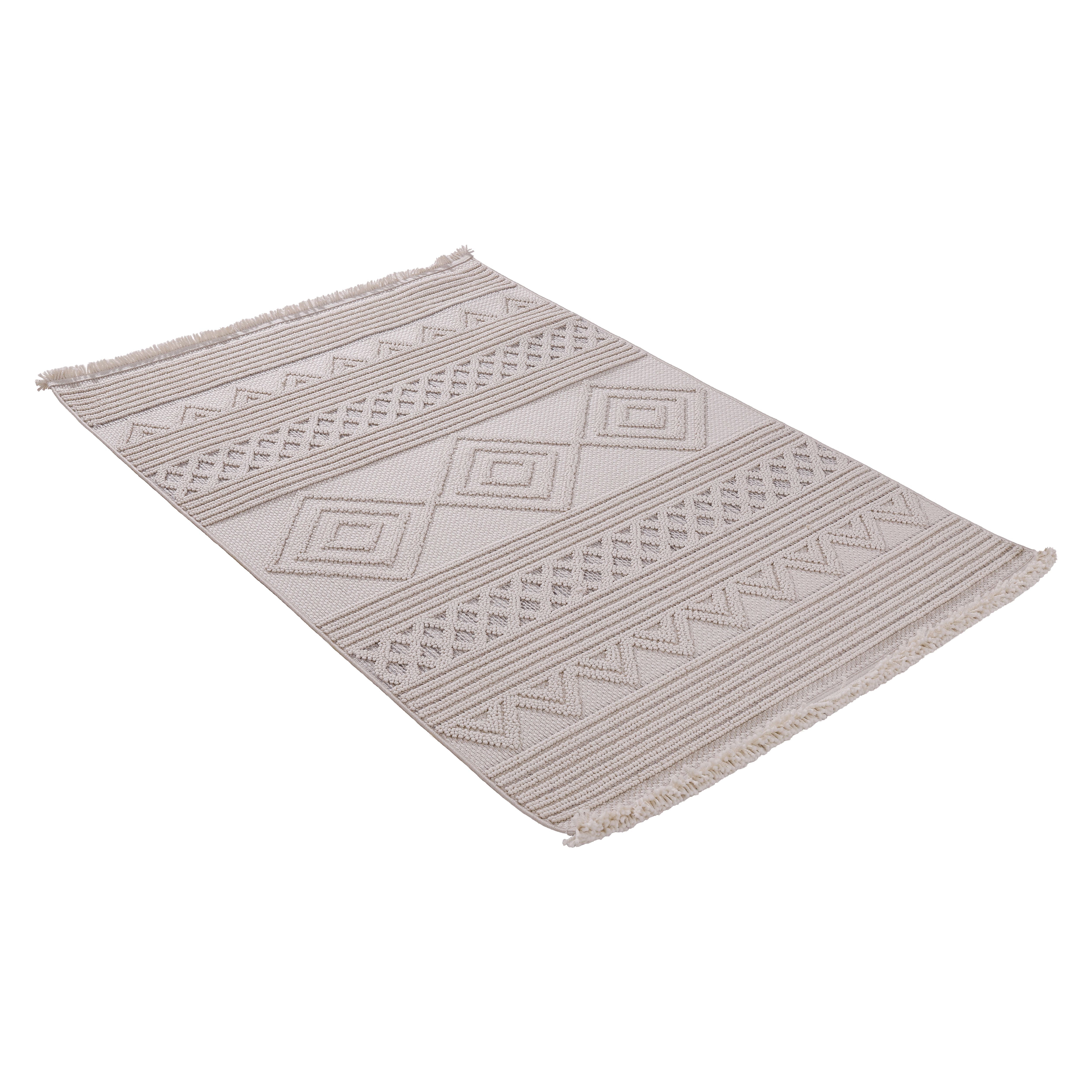 Cooper Cream & Grey Flatweave 3D effect Medium Rug, (L)170cm x (W)120cm