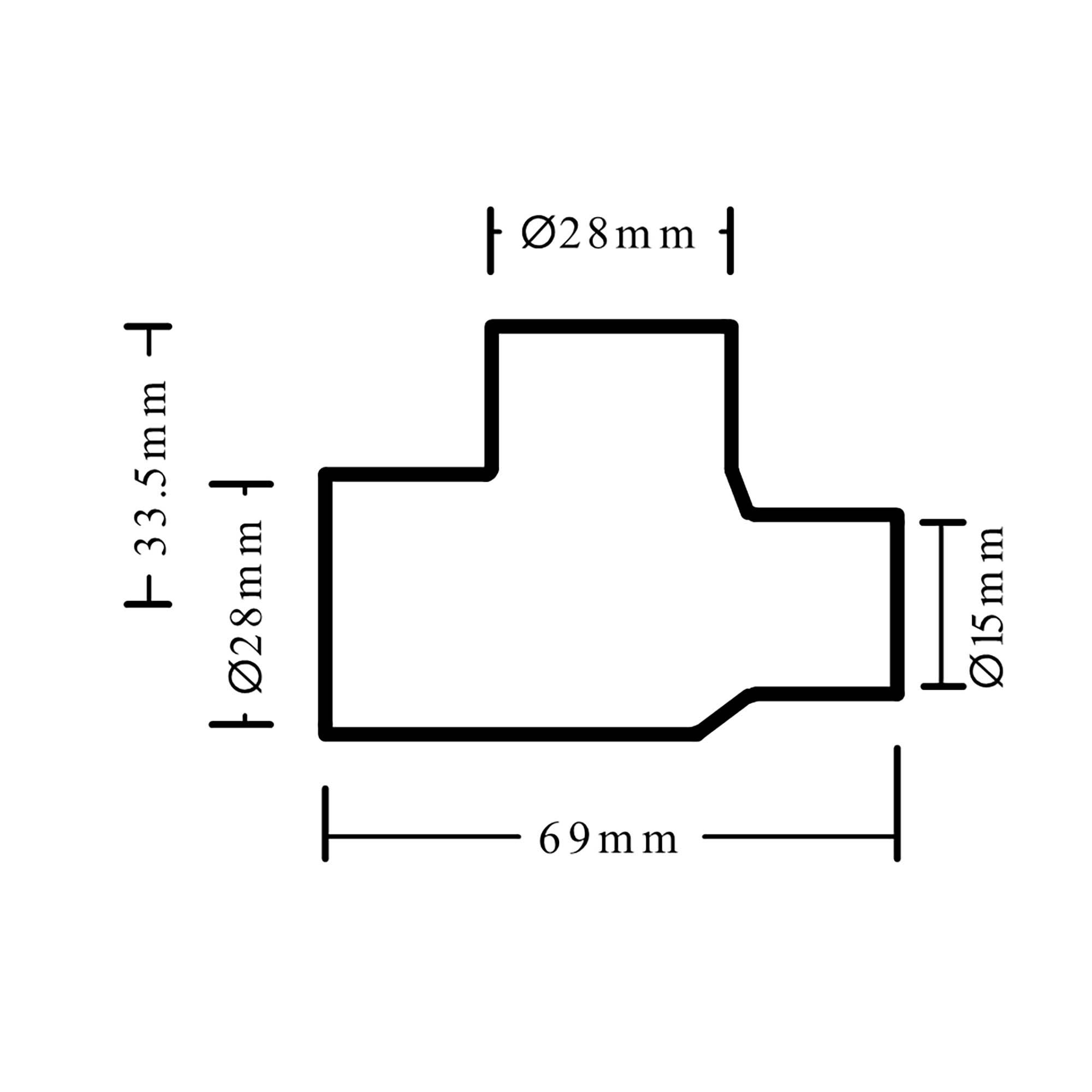 Copper End feed Tee (Dia) 28mm x 28mm x 15mm