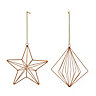 Copper Fabric & metal Star & diamond Hanging ornament, Set of 2