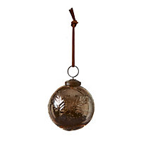 Copper Glass Etched Leaf Bauble