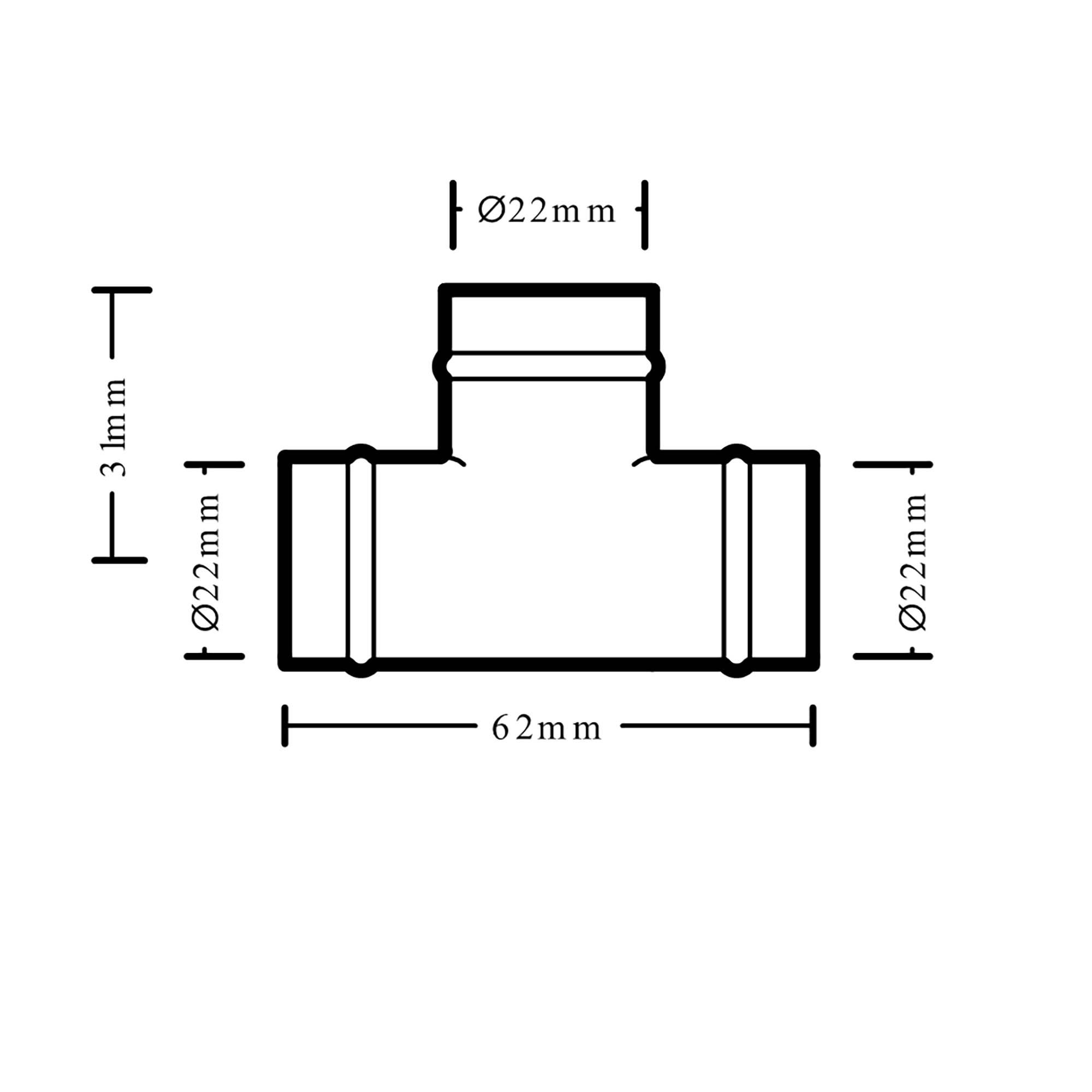 Copper Solder ring Equal Tee (Dia)22mm, Pack of 5