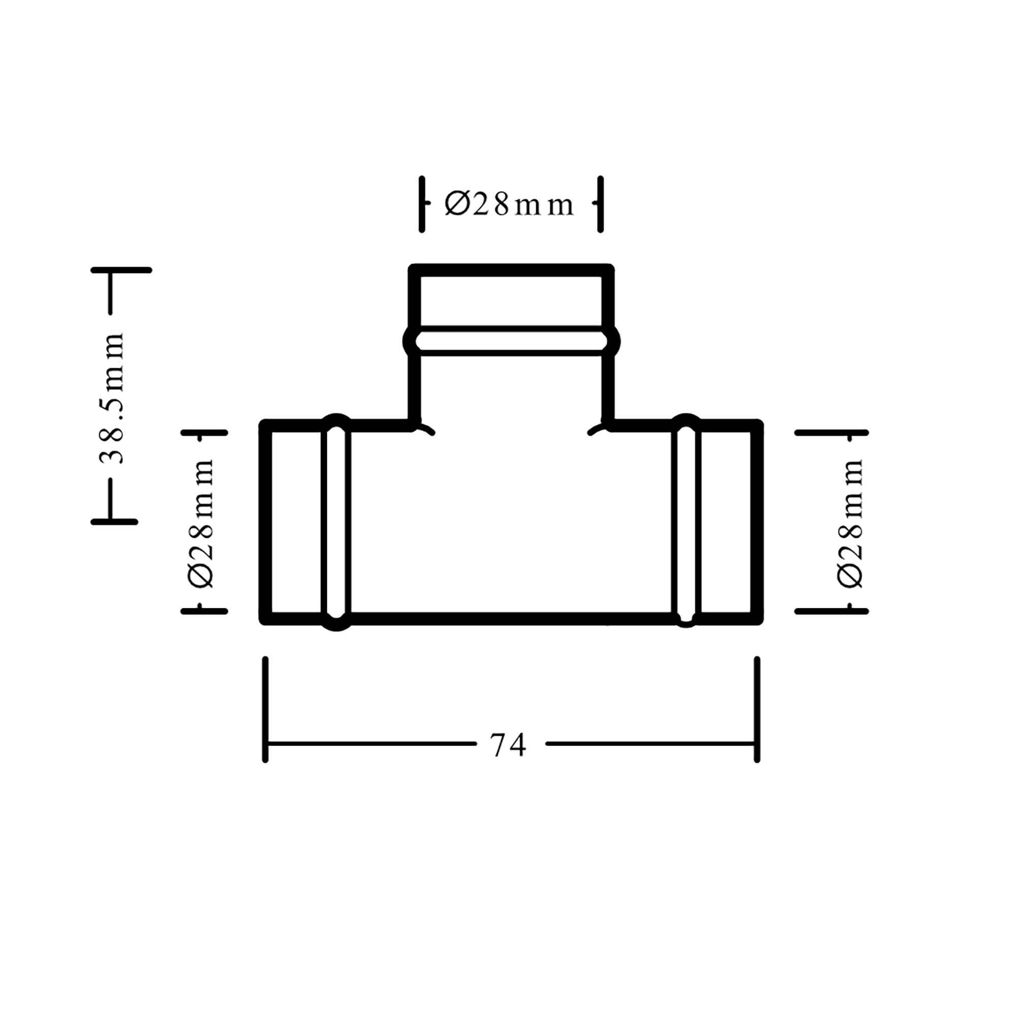 Copper Solder ring Equal Tee (Dia) 28mm x 28mm x 28mm