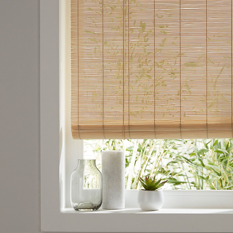 Corded Light Brown Plain Daylight, Bamboo Patio Shades 120 Wide