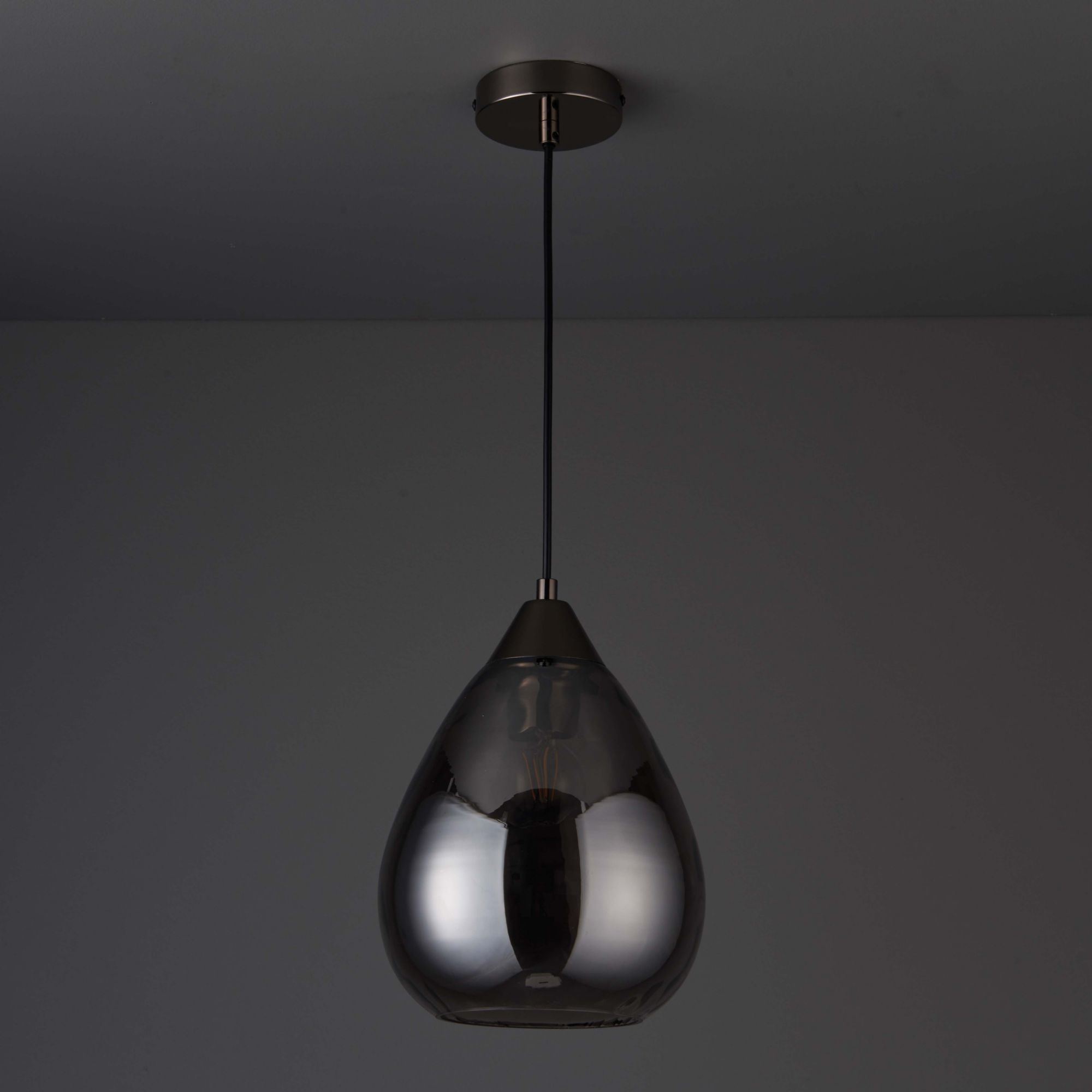 Corden Teardrop Pendant Glass & steel Black Ceiling light