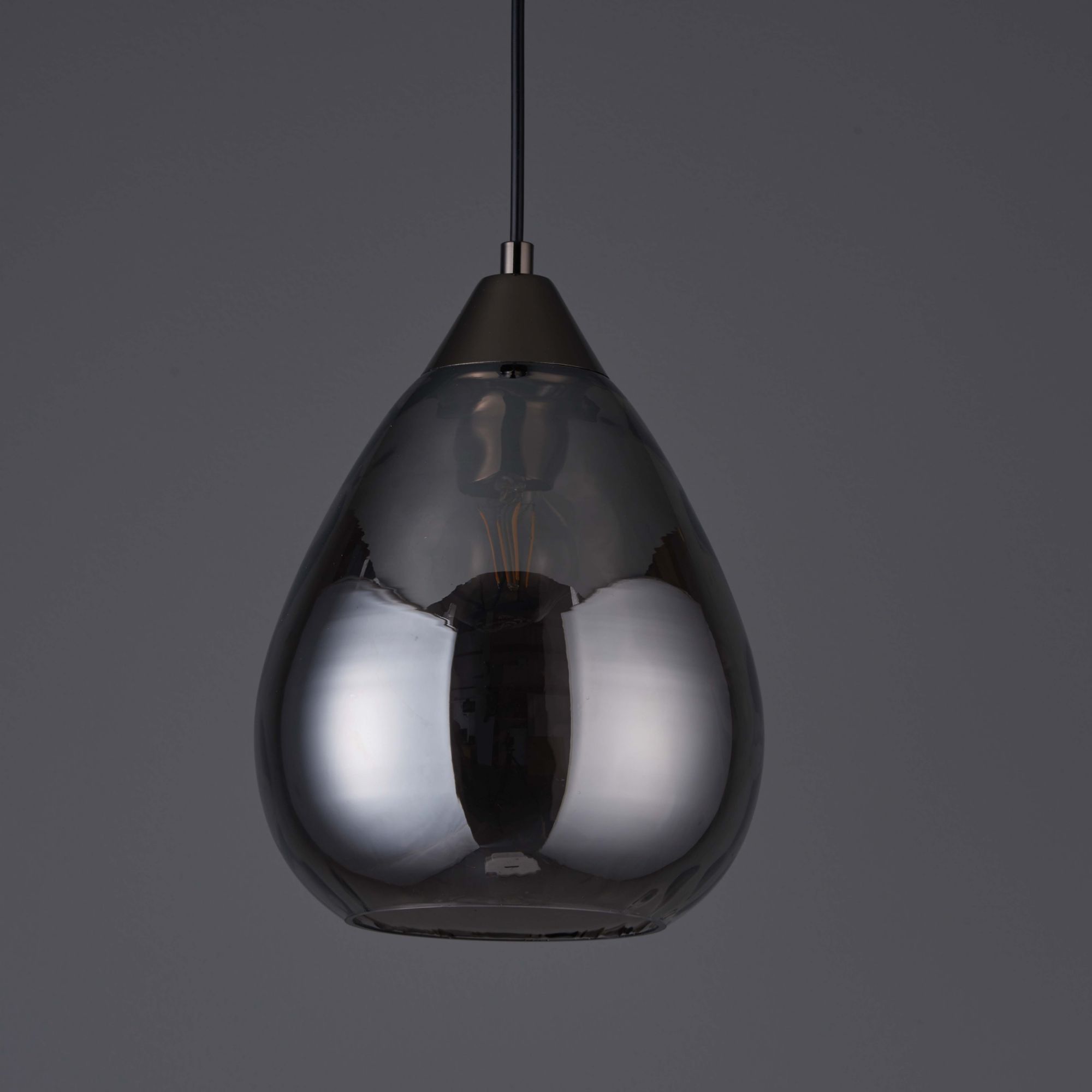 Corden Teardrop Pendant Glass & steel Black Ceiling light