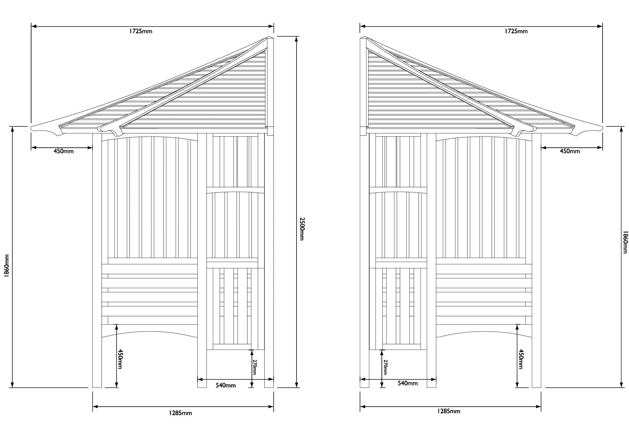 Corner arbour, (H)2500mm (W)1730mm (D)1730mm - Assembly required