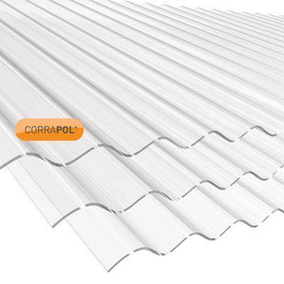 Corrapol Clear Polycarbonate Corrugated Roofing sheet (L)3.05m (W)840mm ...