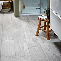 Cotage wood Grey Matt Wood effect Porcelain Wall & floor Tile Sample