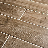 Cotage wood Light brown Matt Wood effect Porcelain Wall & floor Tile, Pack of 4, (L)1200mm (W)200mm