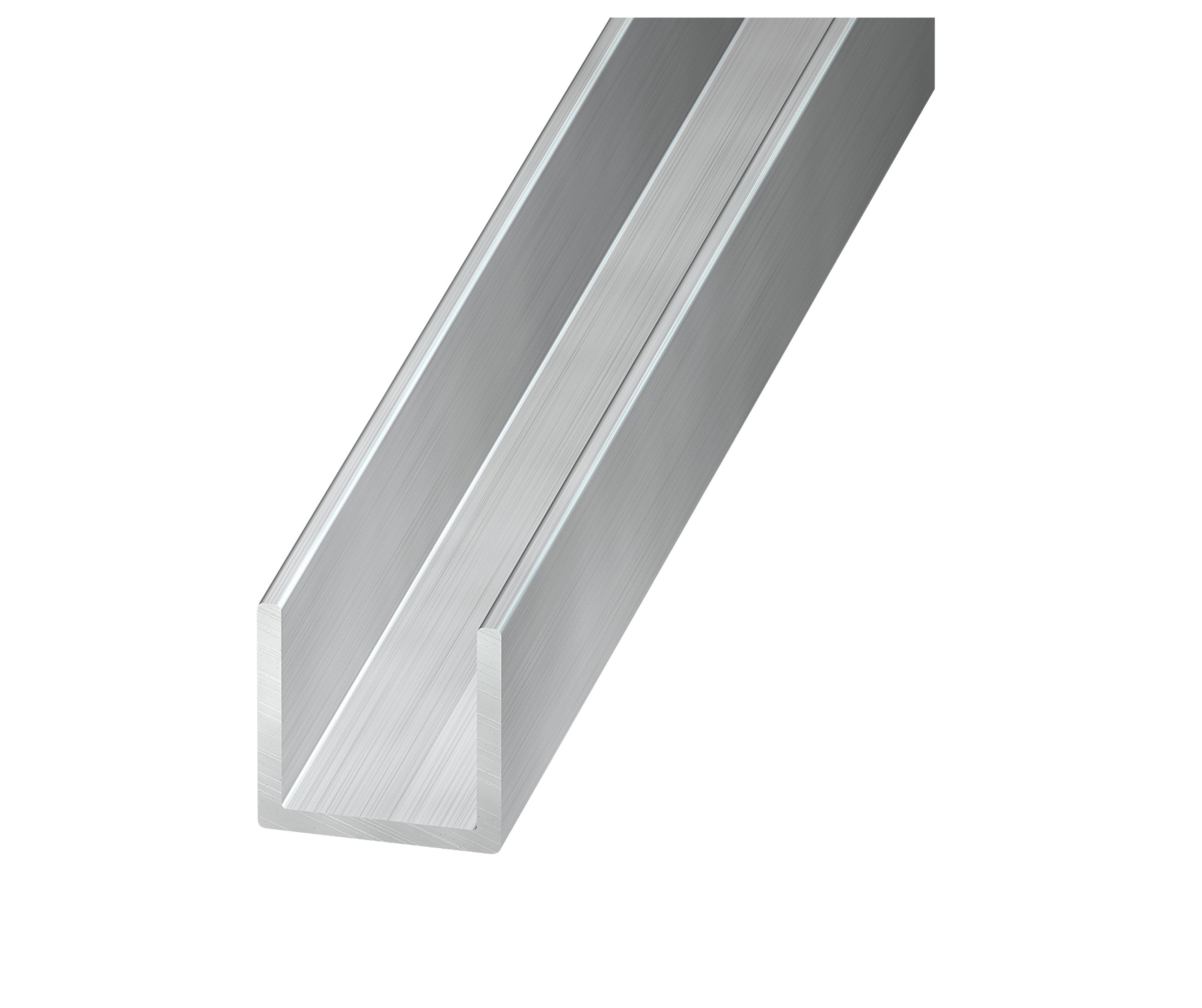 CQFD Silver effect Aluminium Unequal U-shaped Channel, (L)2m (W)10mm (D)20mm (T)1.5mm