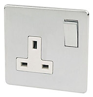 Crabtree Chrome 13A Switched Socket with White inserts