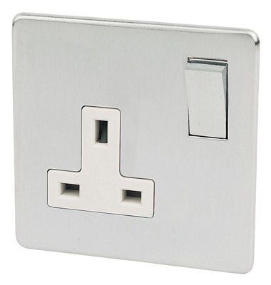Crabtree Chrome 13A Switched Socket with White inserts