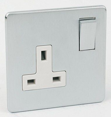 Crabtree Chrome 13A Switched Socket with White inserts