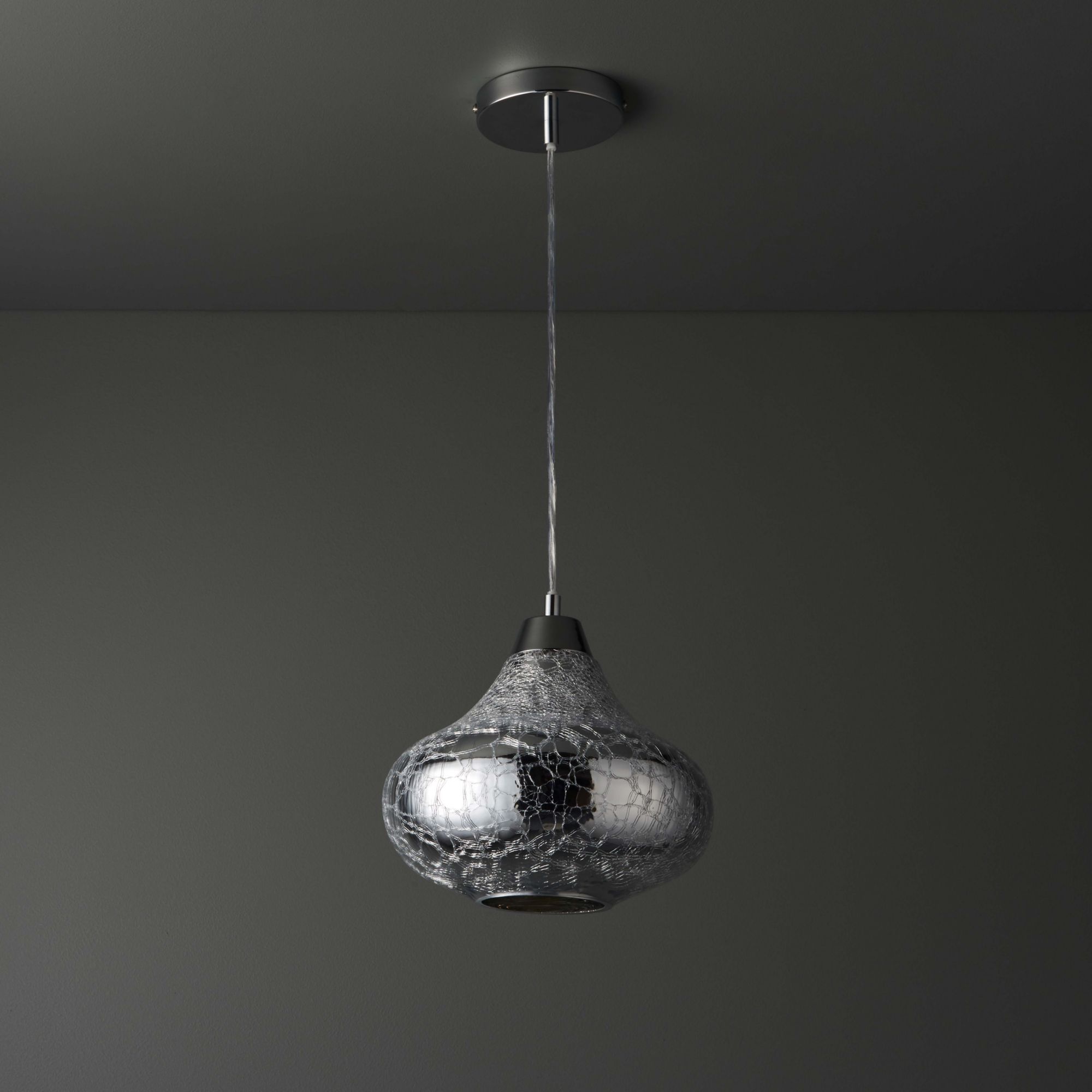 Crackle Pendant Glass & steel chrome effect LED Ceiling light