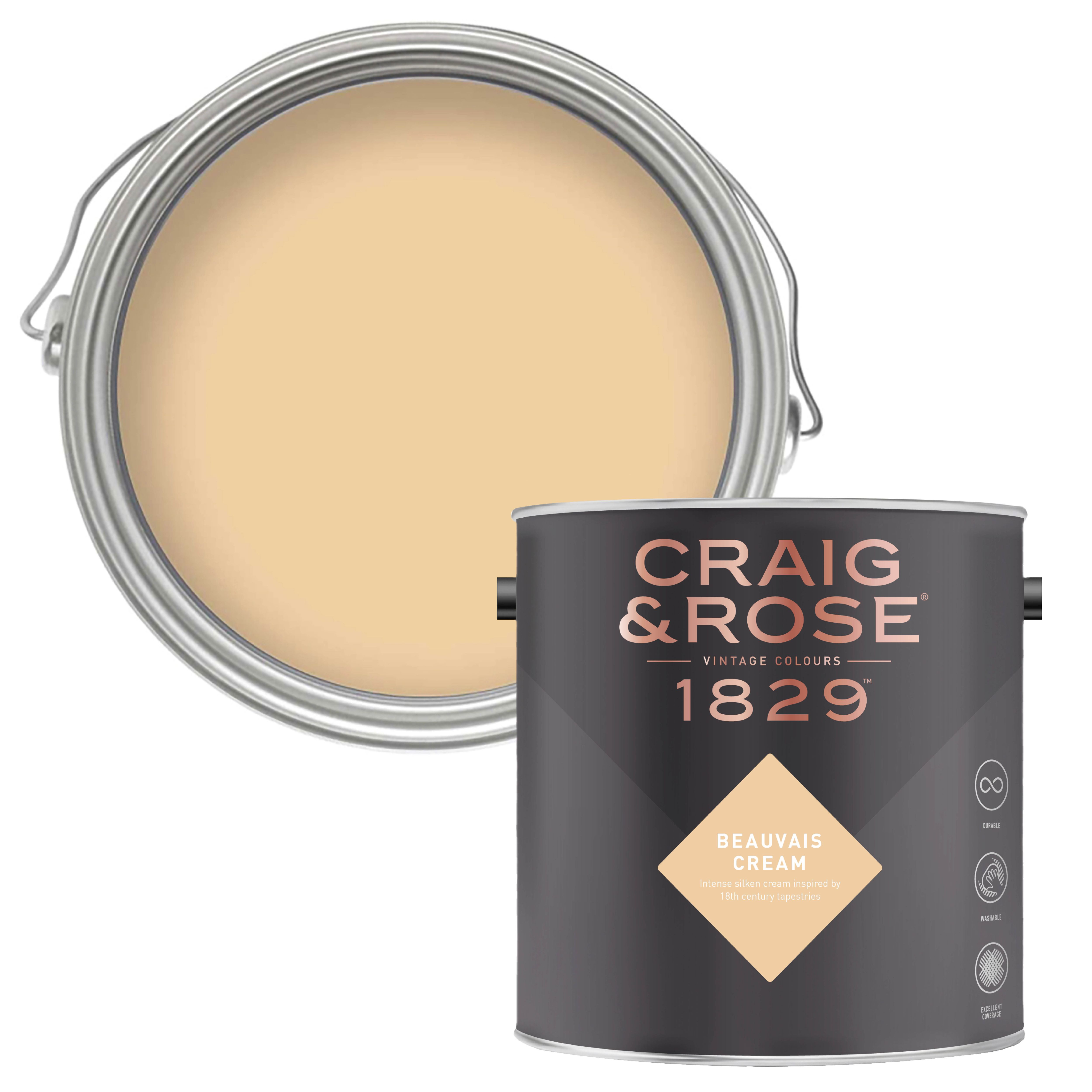 Craig & Rose 1829 Beauvais Cream Chalky Emulsion paint, 2.5L