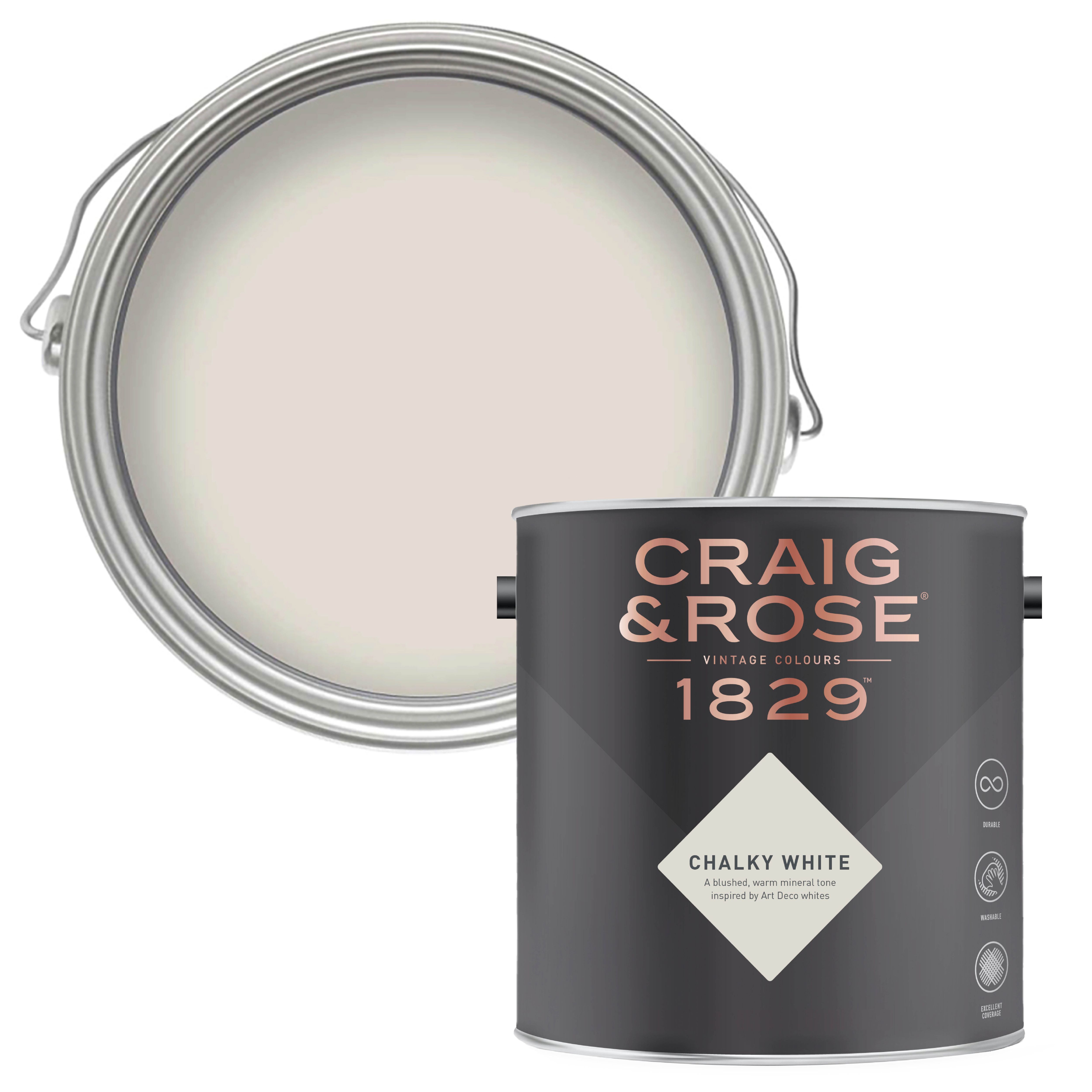 Craig & Rose 1829 Chalky White Chalky Emulsion paint, 2.5L at B&Q