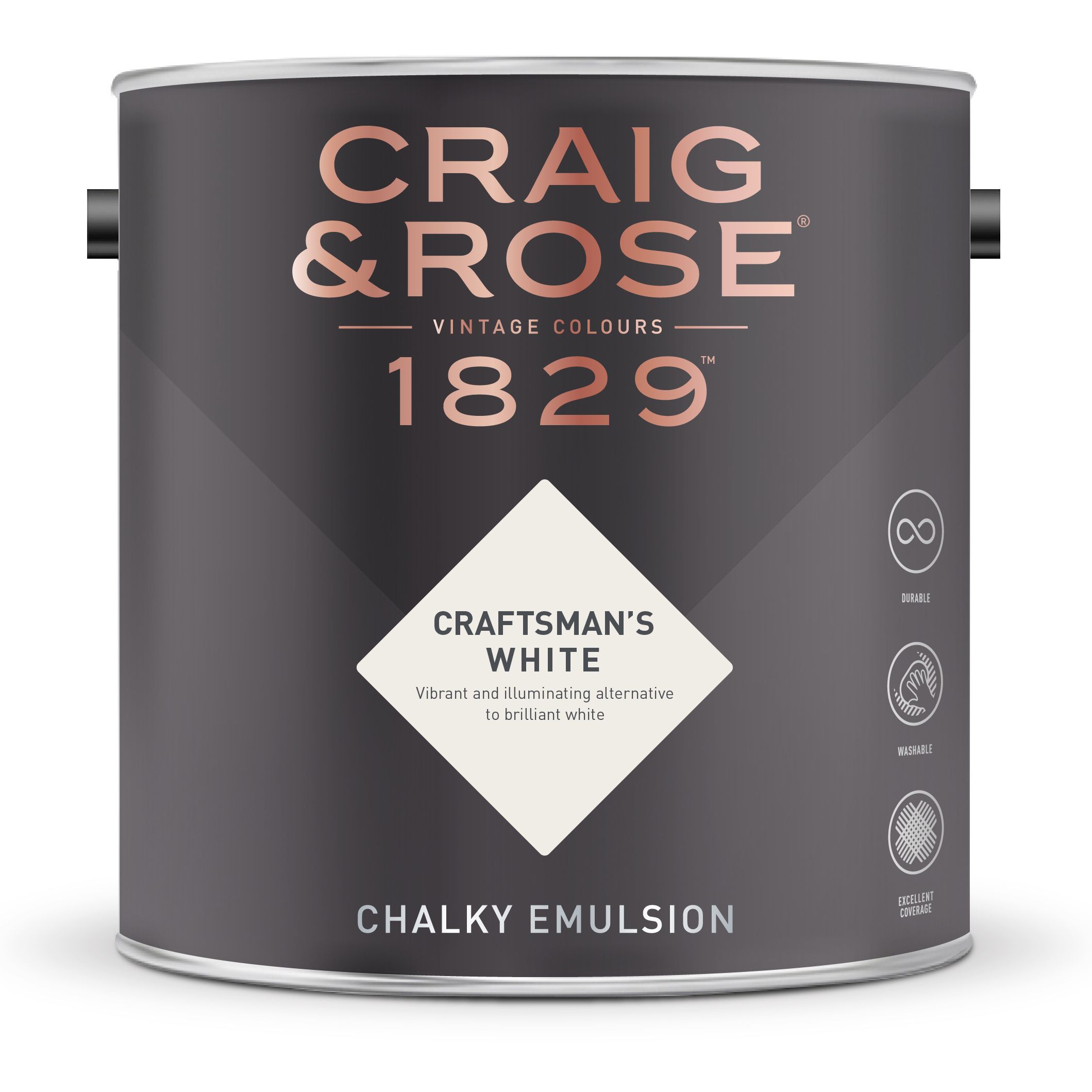 Craig & Rose 1829 Craftsman's White Chalky Emulsion paint, 2.5L
