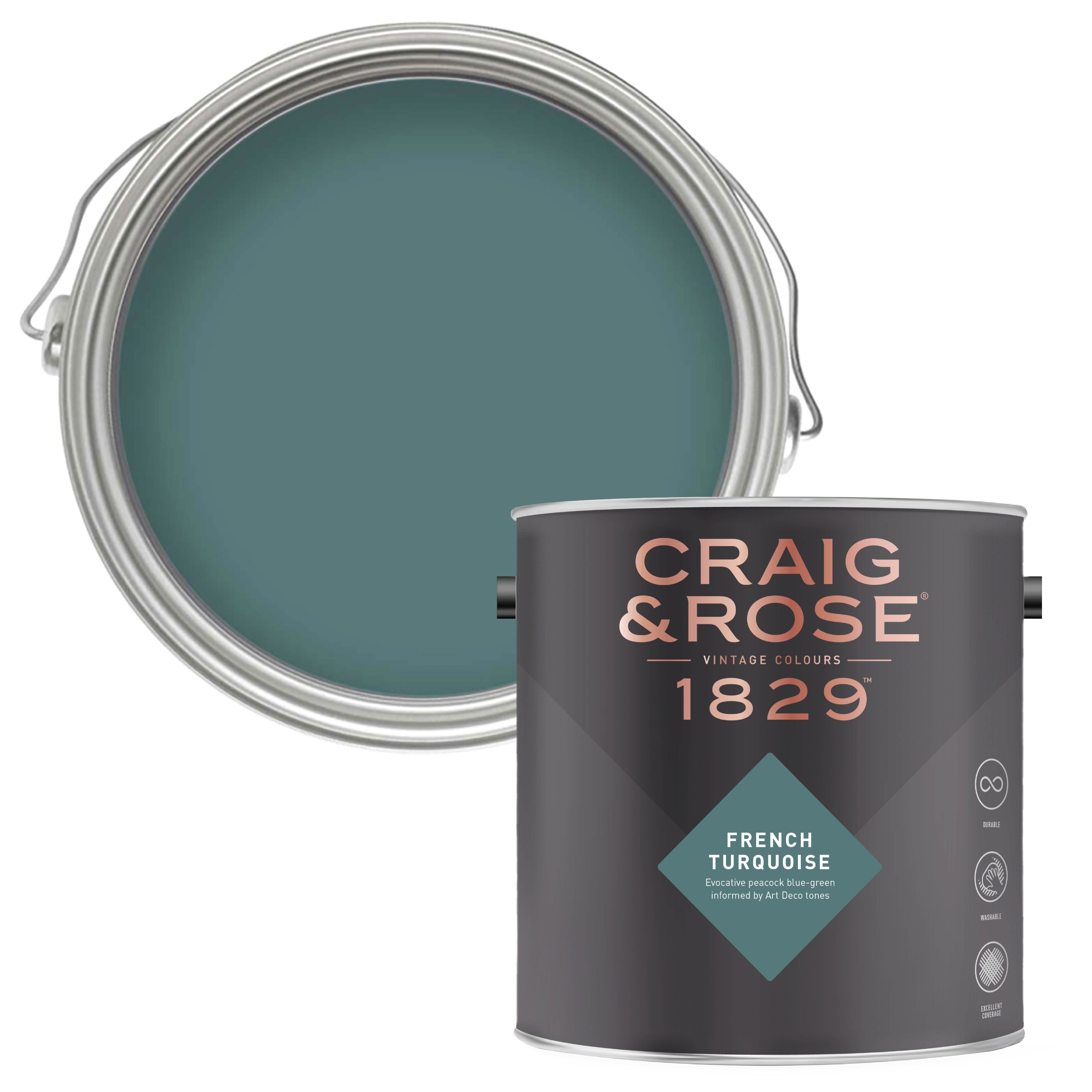 Craig & Rose 1829 French Turquoise Chalky Emulsion paint, 2.5L