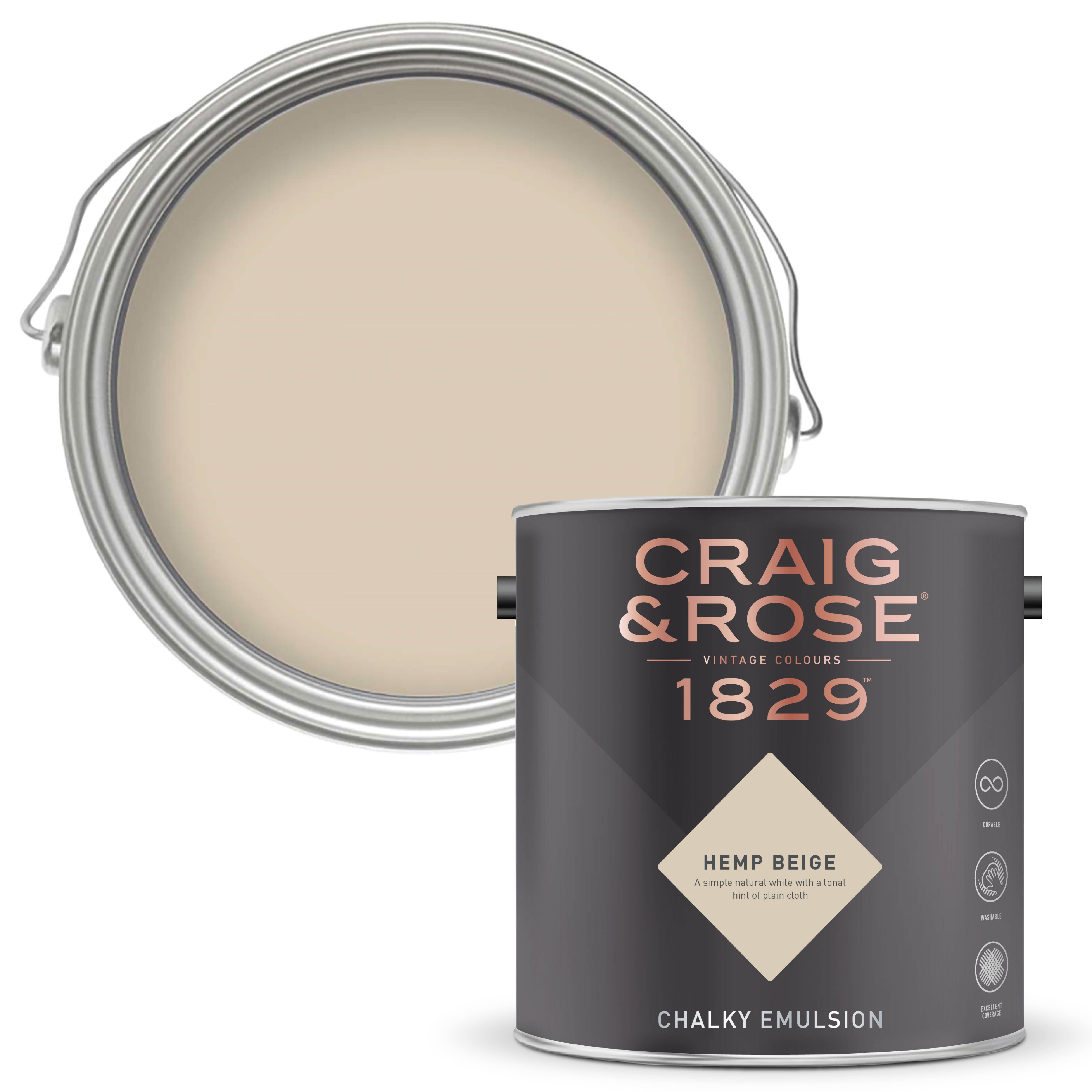 Craig & Rose 1829 Hemp Beige Chalky Emulsion paint, 2.5L