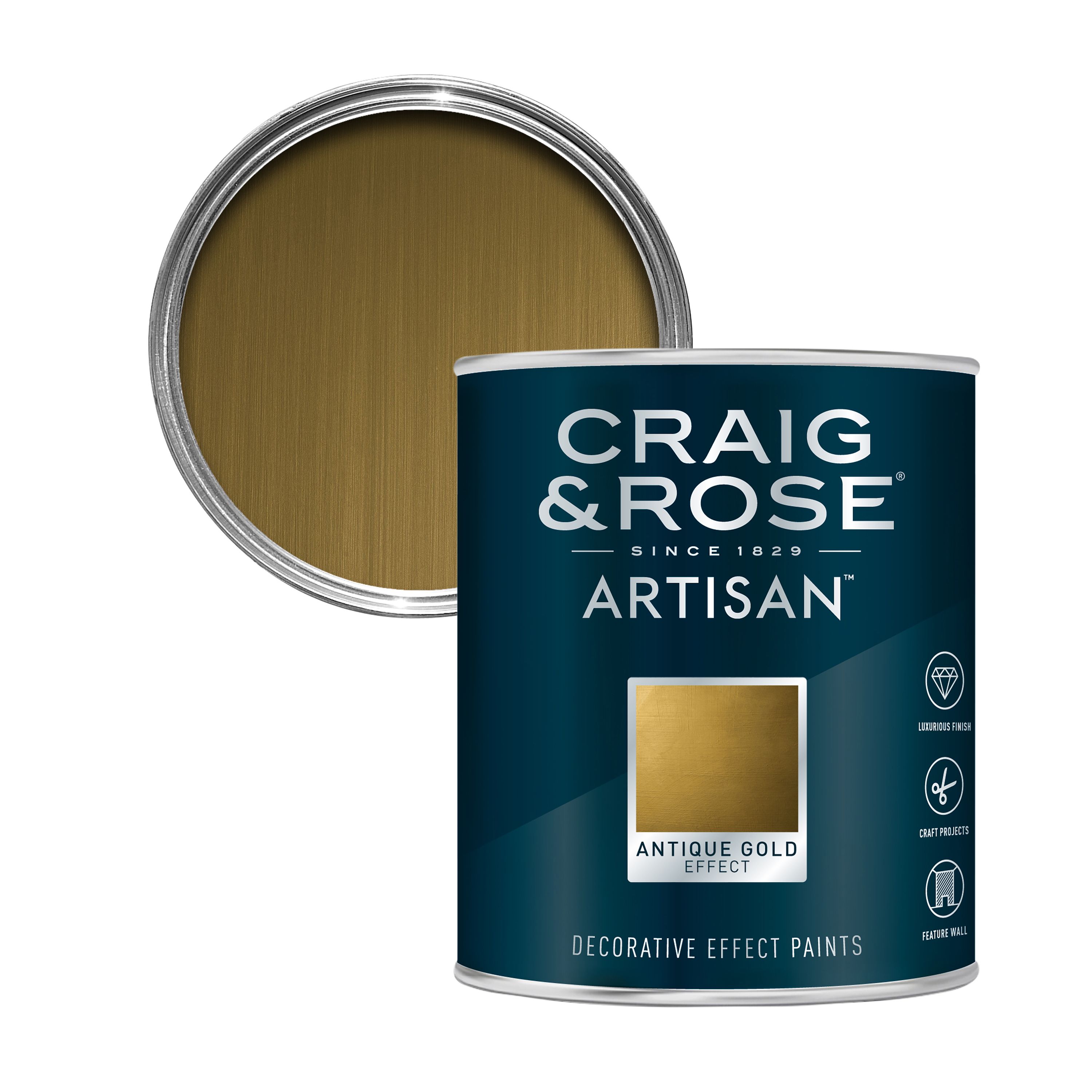 Craig & Rose Artisan Antique Gold effect Mid sheen Topcoat Special effect paint, 750ml