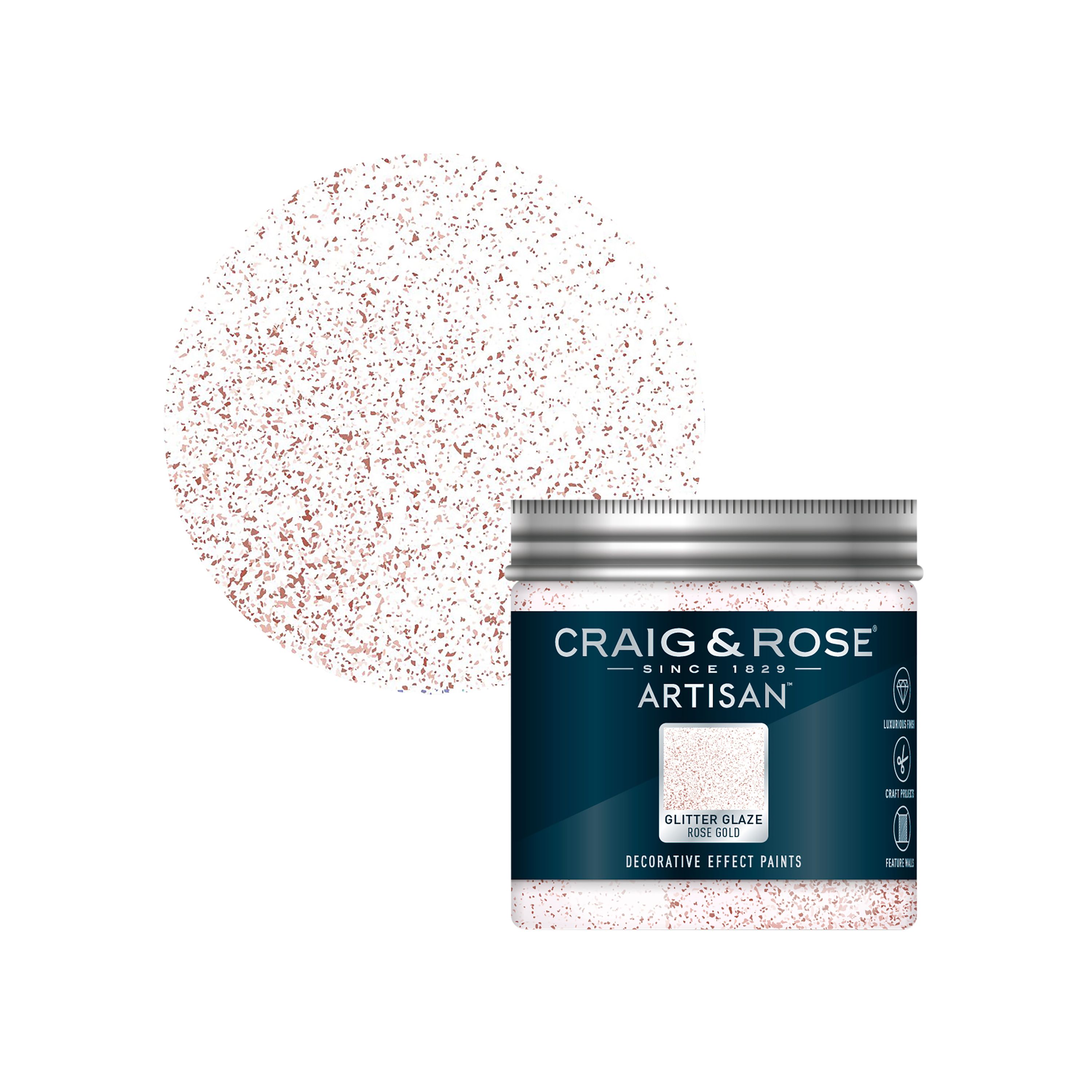 Craig & Rose Artisan Rose Gold Glitter effect Topcoat Special effect paint, 300ml