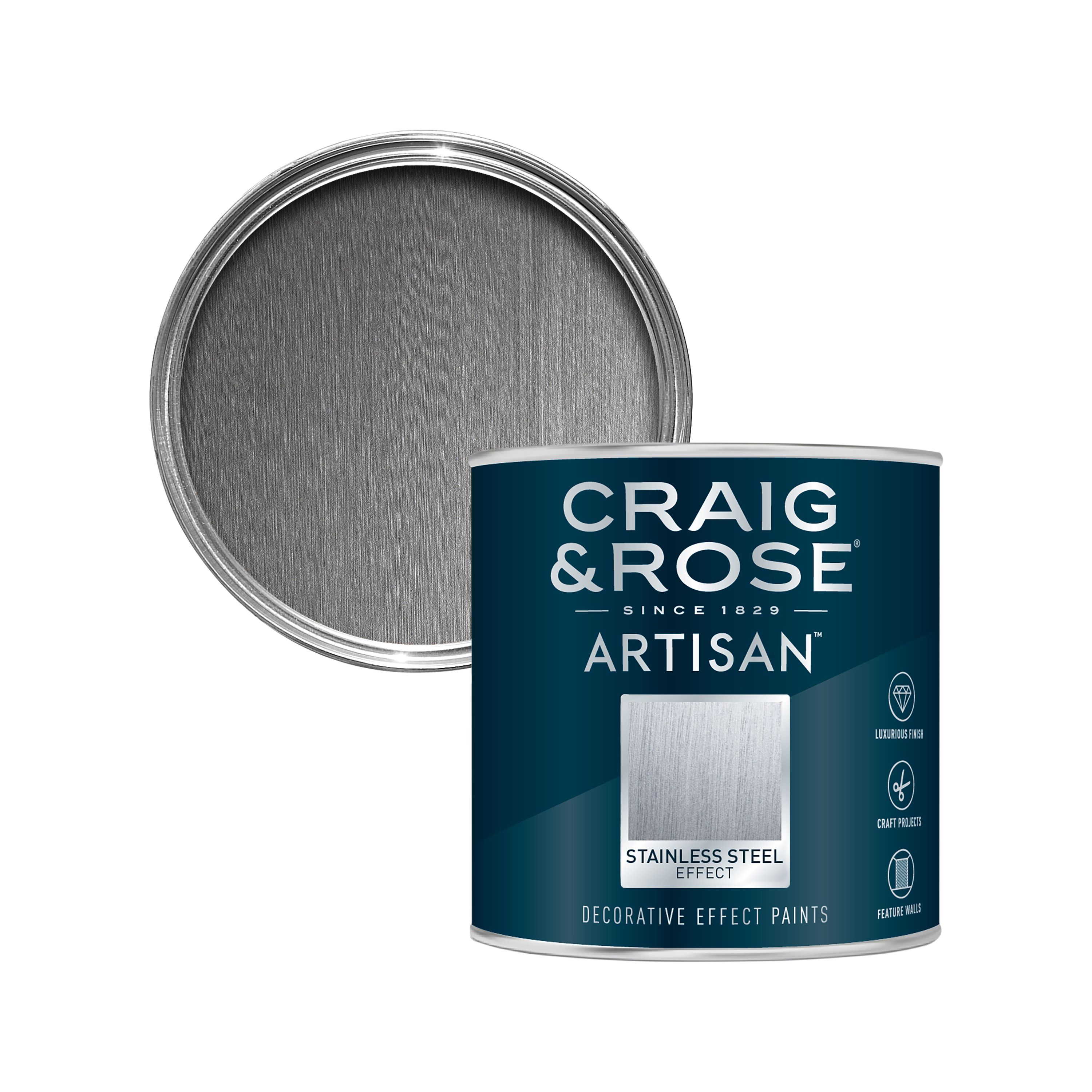 Craig & Rose Artisan Stainless Steel Silver effect Mid sheen Topcoat Special effect paint, 250ml