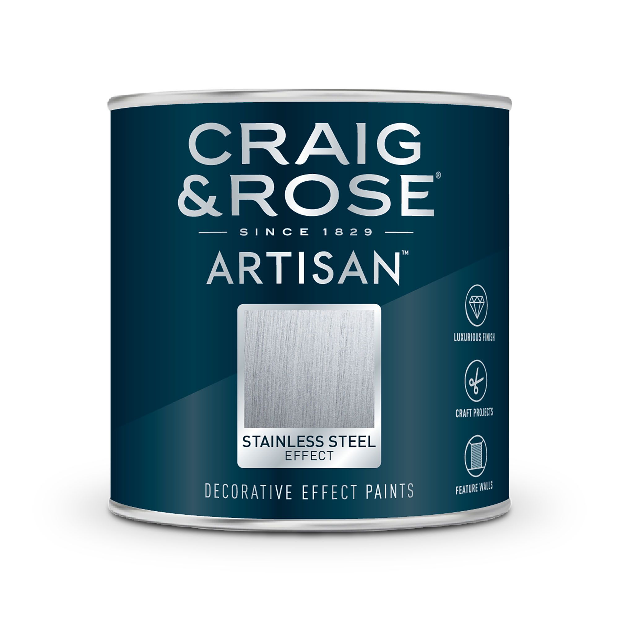 Craig & Rose Artisan Stainless Steel Silver effect Mid sheen Topcoat Special effect paint, 250ml