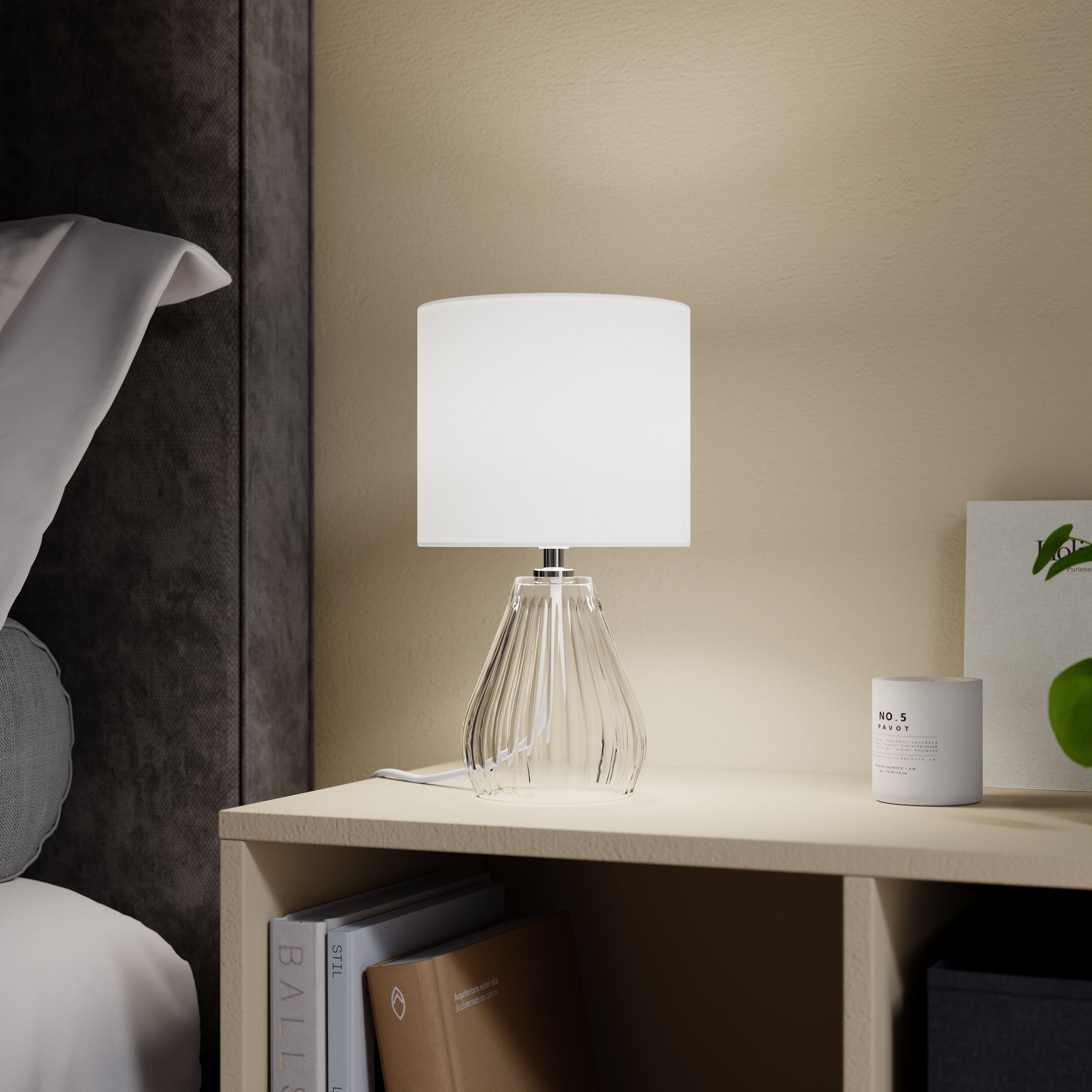 Cream & Clear Glass Fabric LED Table lamp