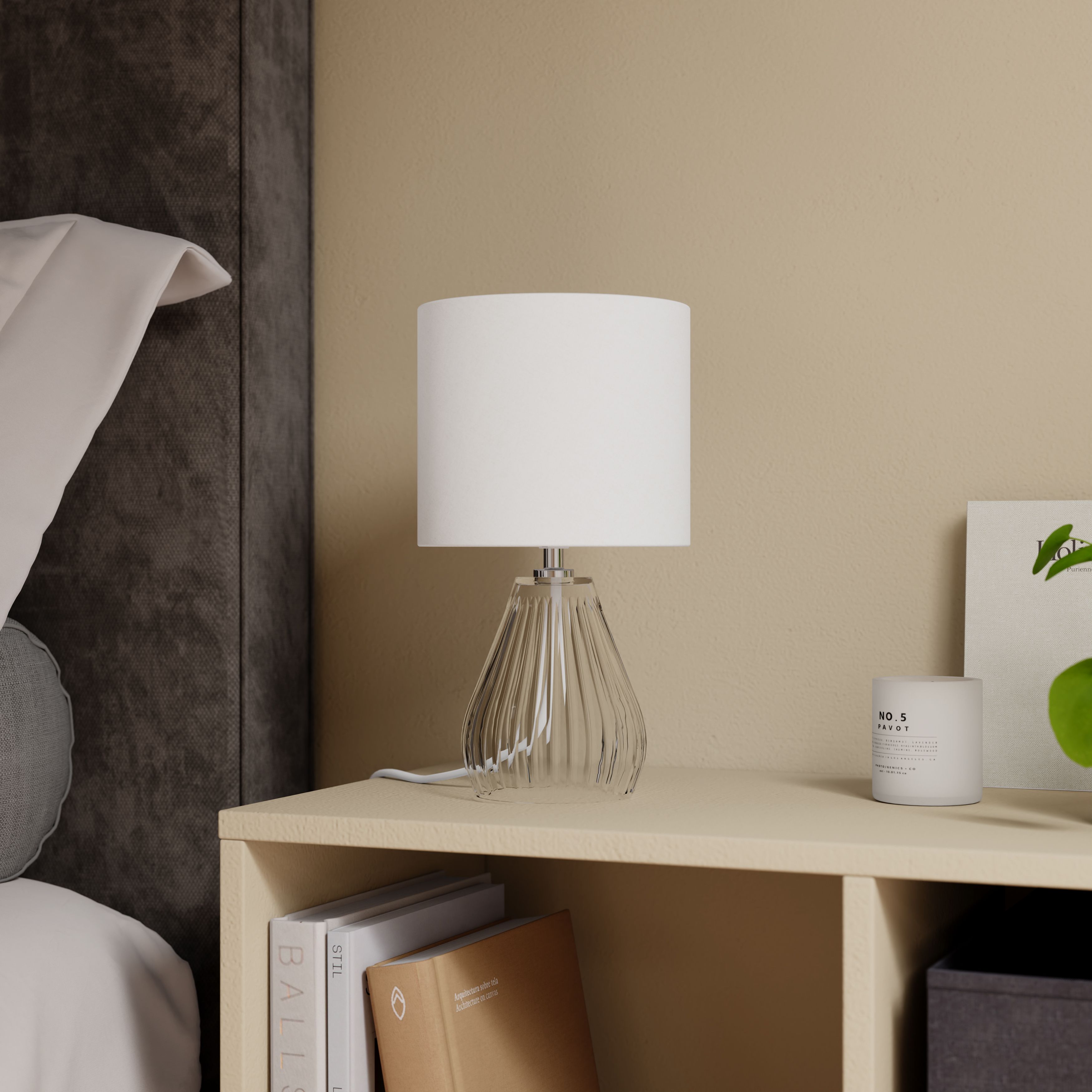 Cream & Clear Glass Fabric LED Table lamp