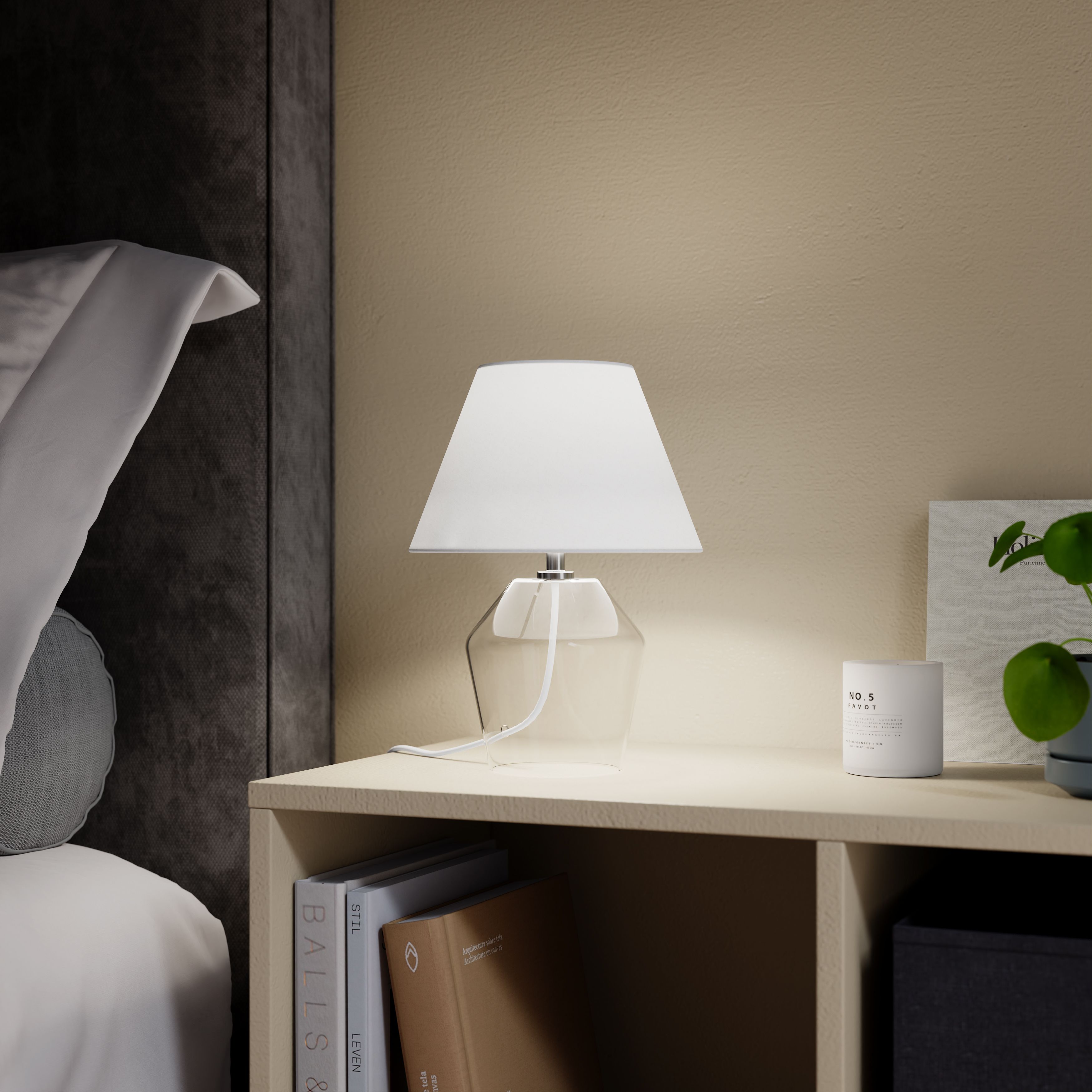 Cream & Clear Glass LED Table lamp