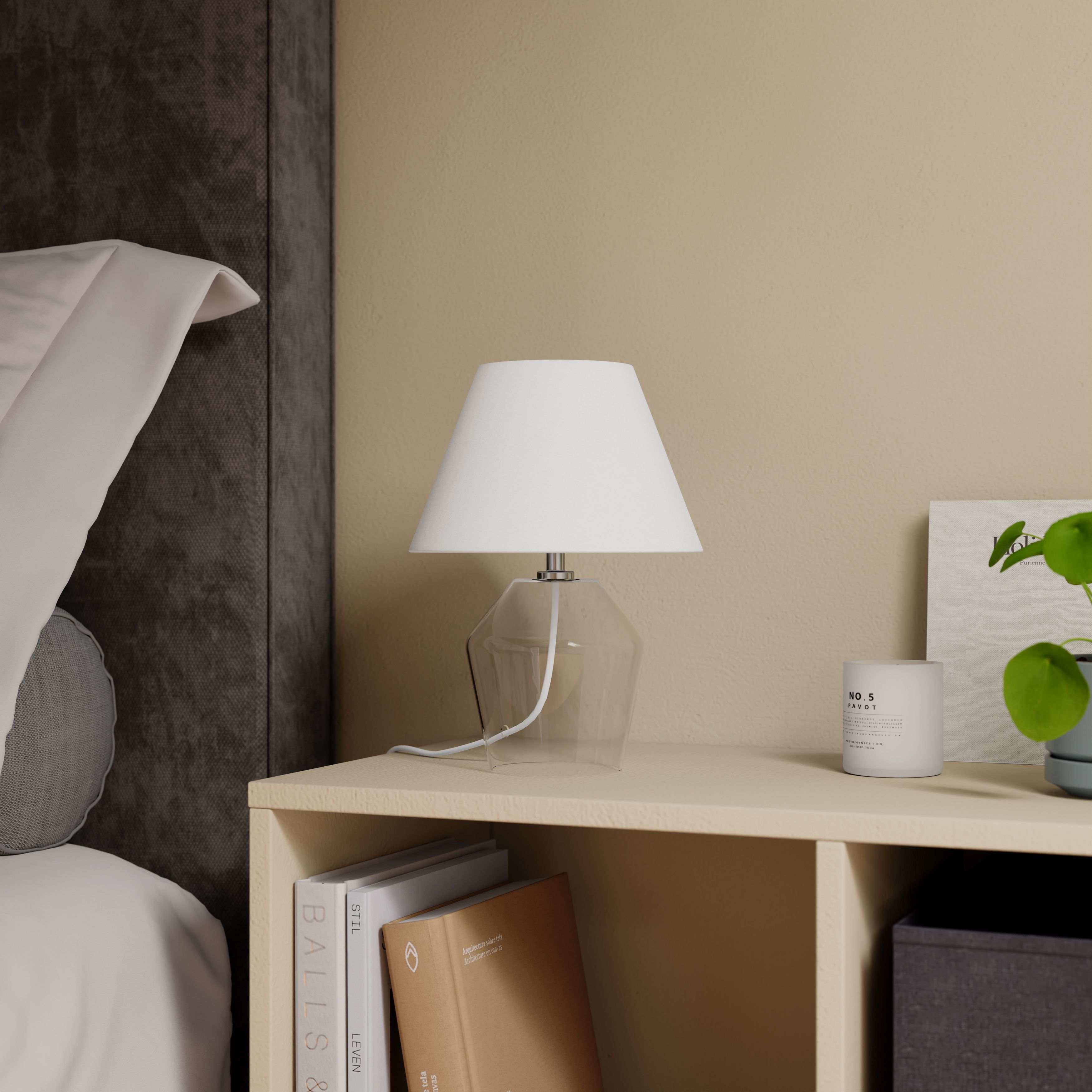 Cream & Clear Glass LED Table lamp